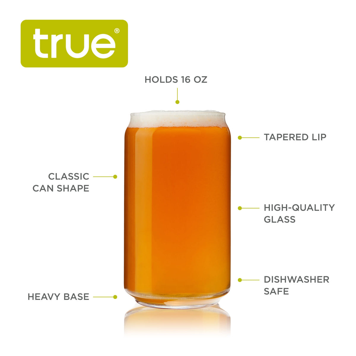 Beer Can Pint Glasses by True, Set of 4