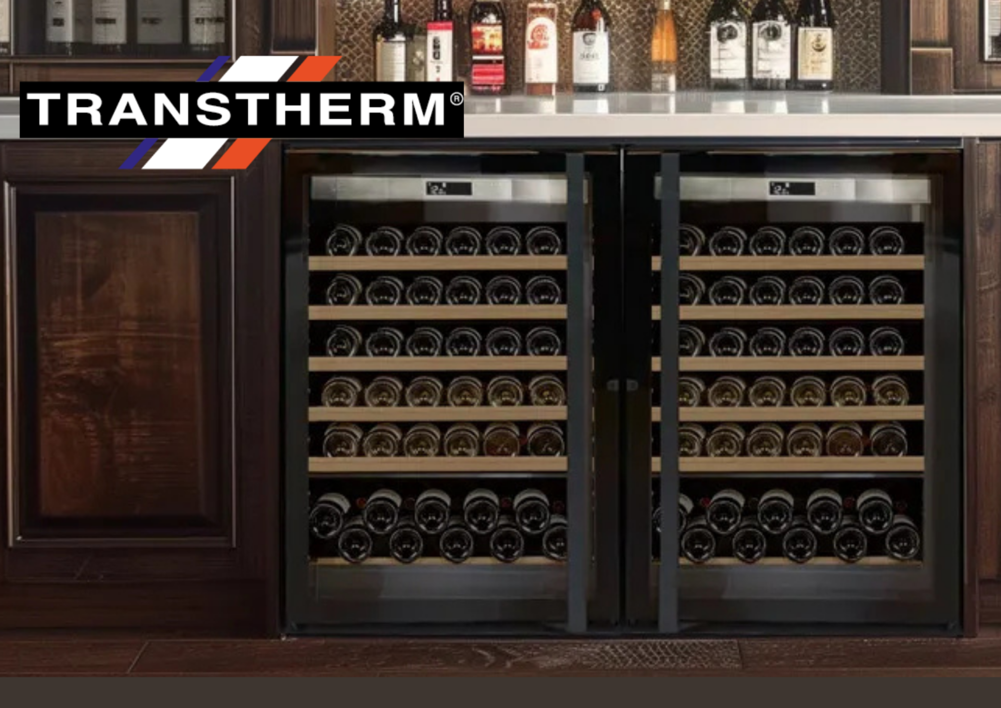 Transtherm - 54" Loft Double Vintage 148 Bottles Dual Zone Black Side by Side Wine Fridge