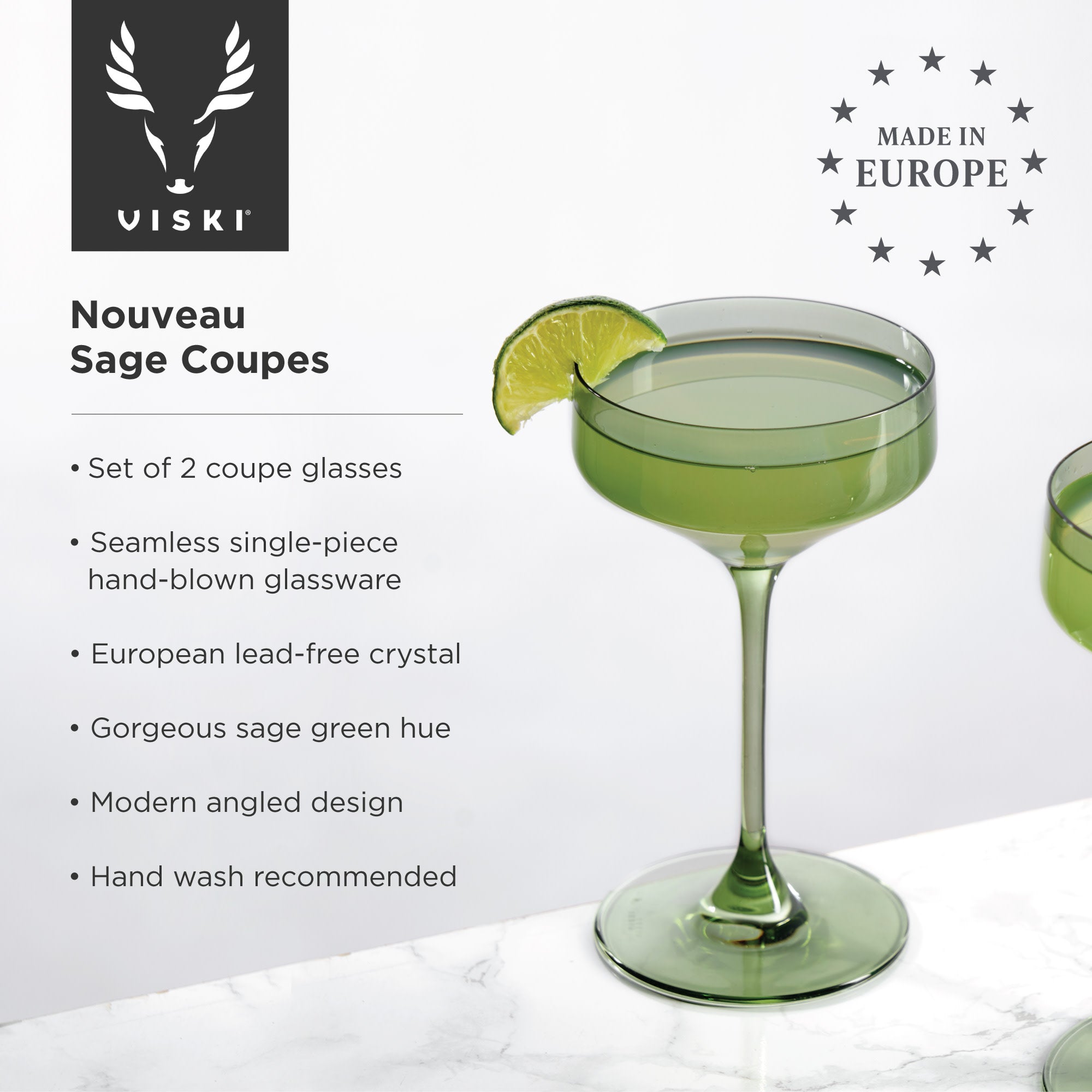 Reserve Nouveau Crystal Coupes in Sage by Viski (set of 2)