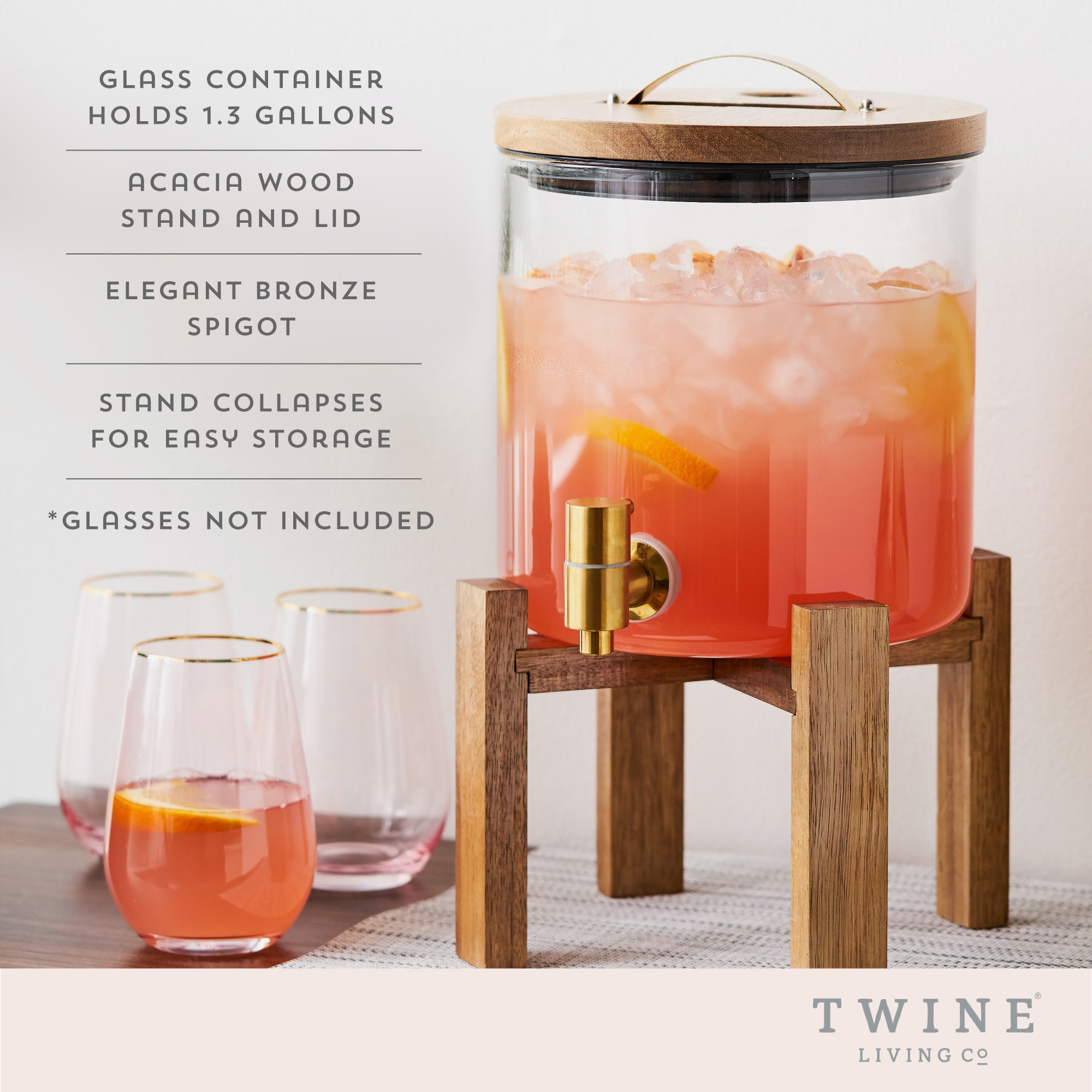 Modern Manor Wood & Glass Drink Dispenser by Twine Living (10957)