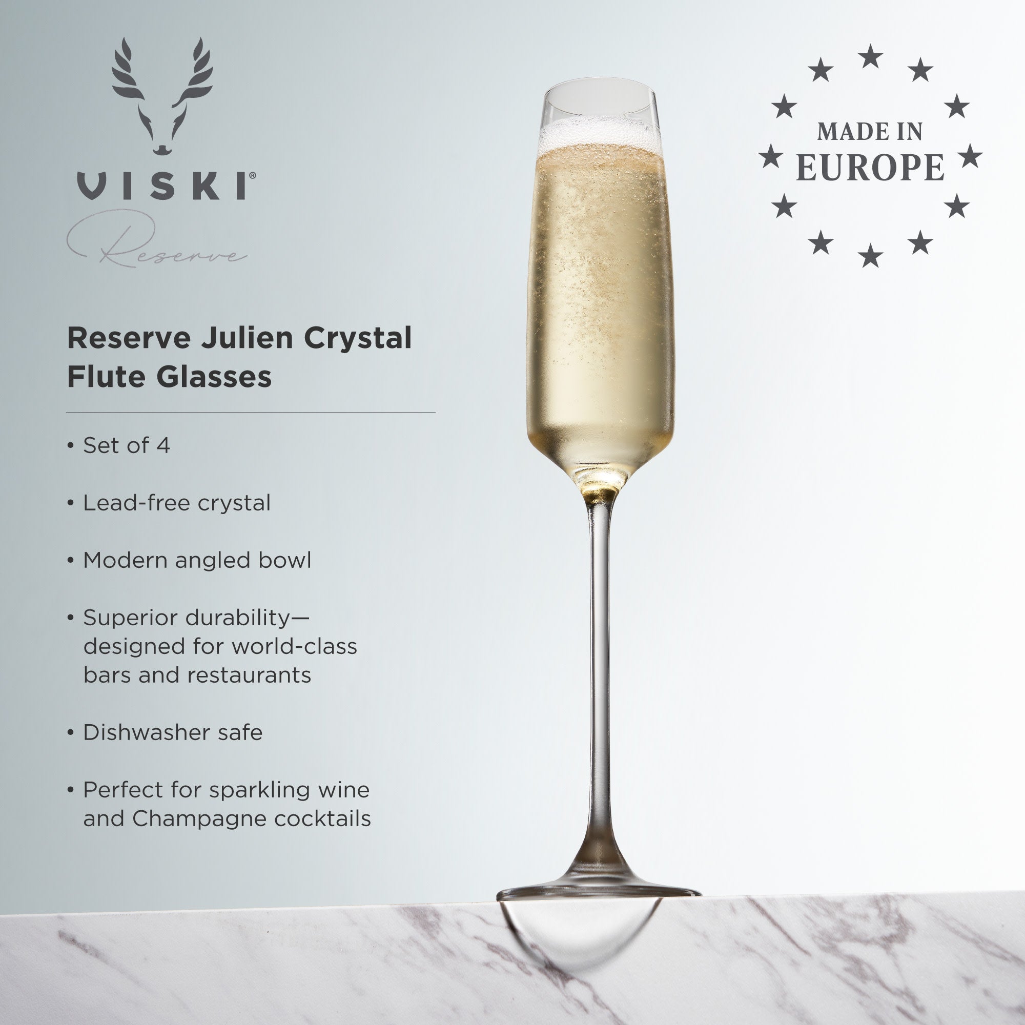 Reserve Julien Crystal Flute Glasses By Viski (set of 4)