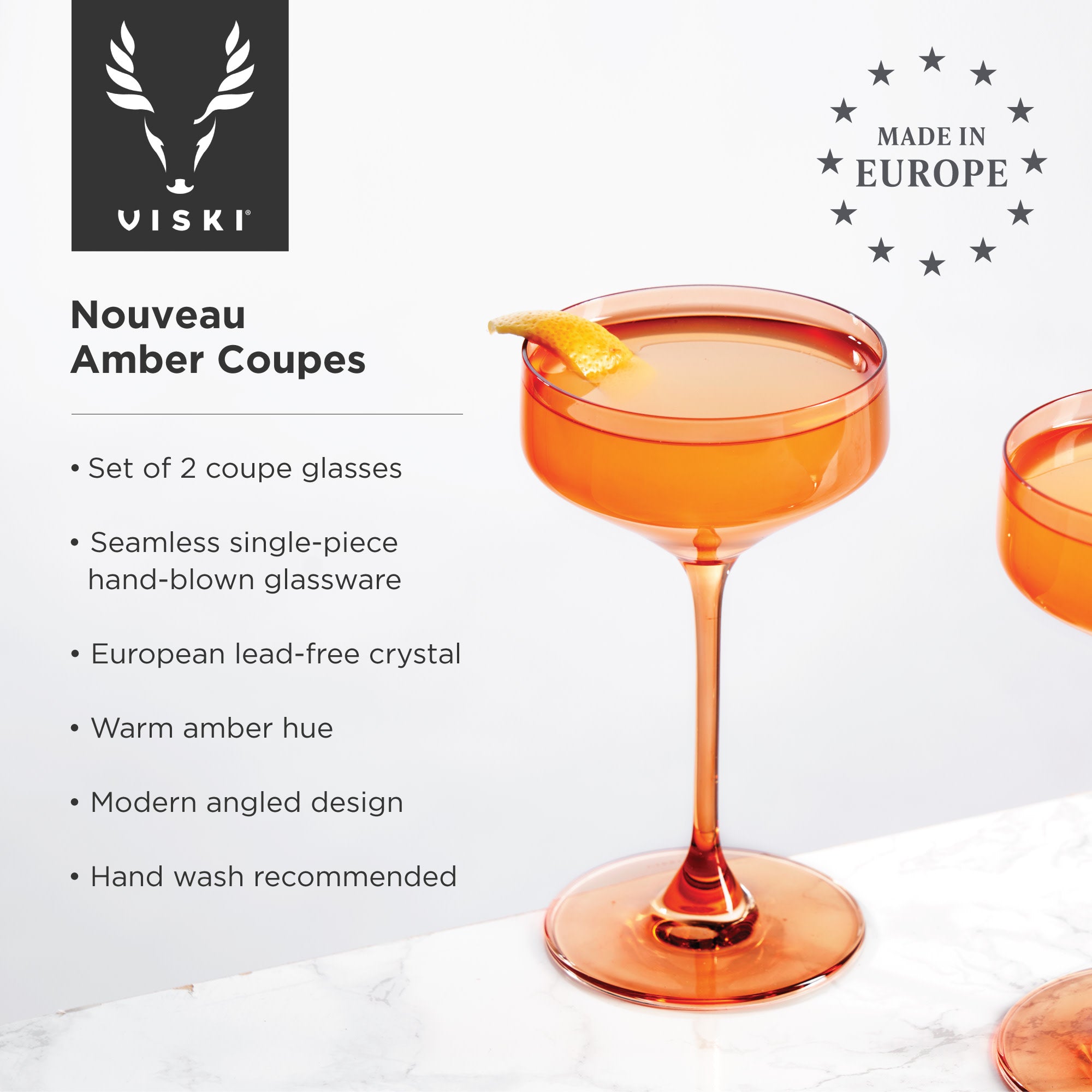 Reserve Nouveau Crystal Coupes in Amber by Viski (set of 2)