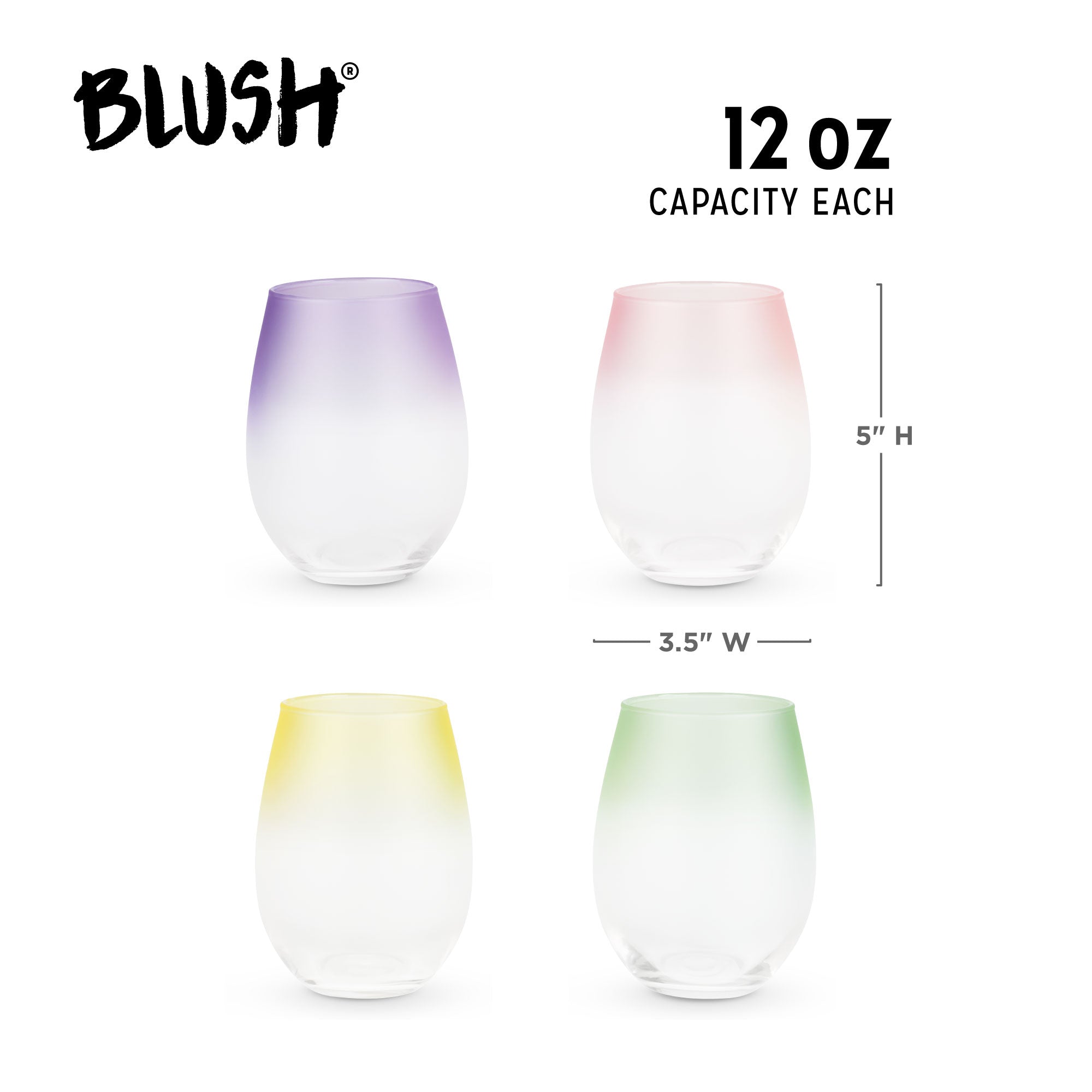 Frosted Ombre Stemless Wine Glasses Set of 4 by Blush®(6314)