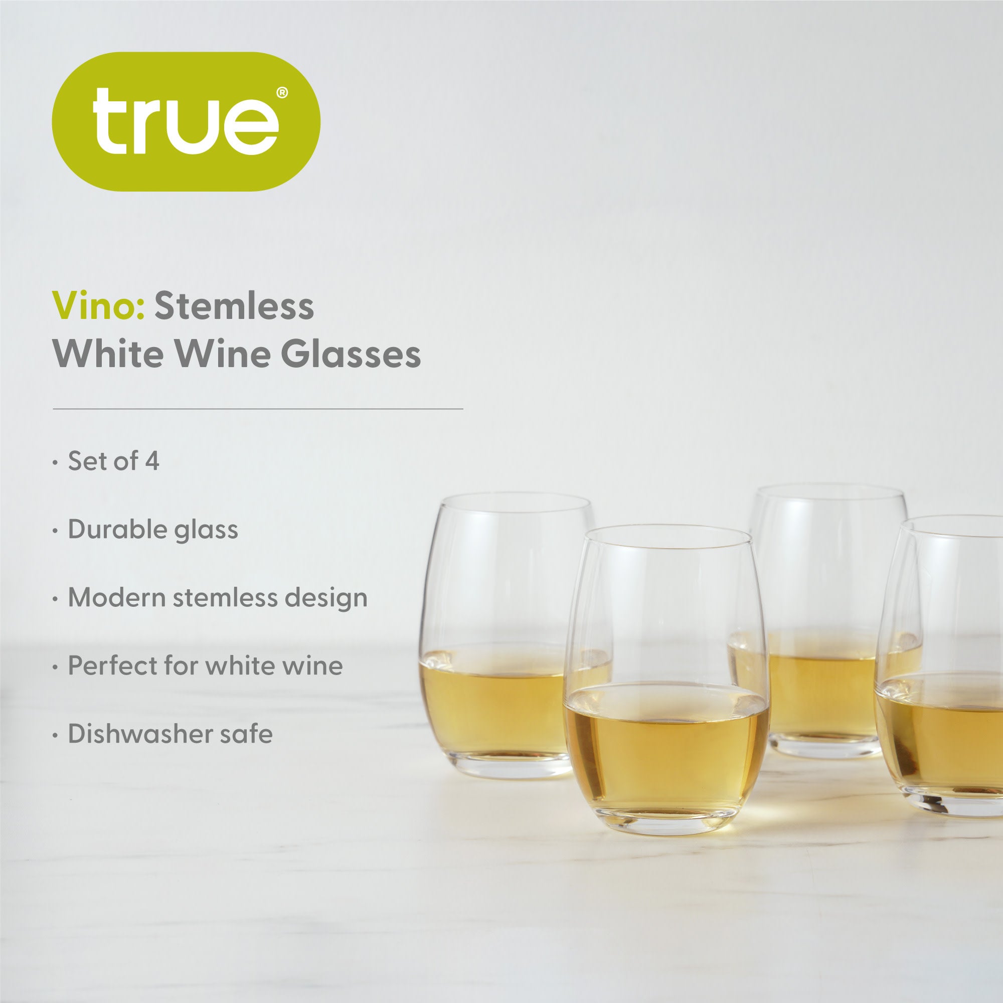 Vino Stemless White Wine Glass by True set of 4 (11550)