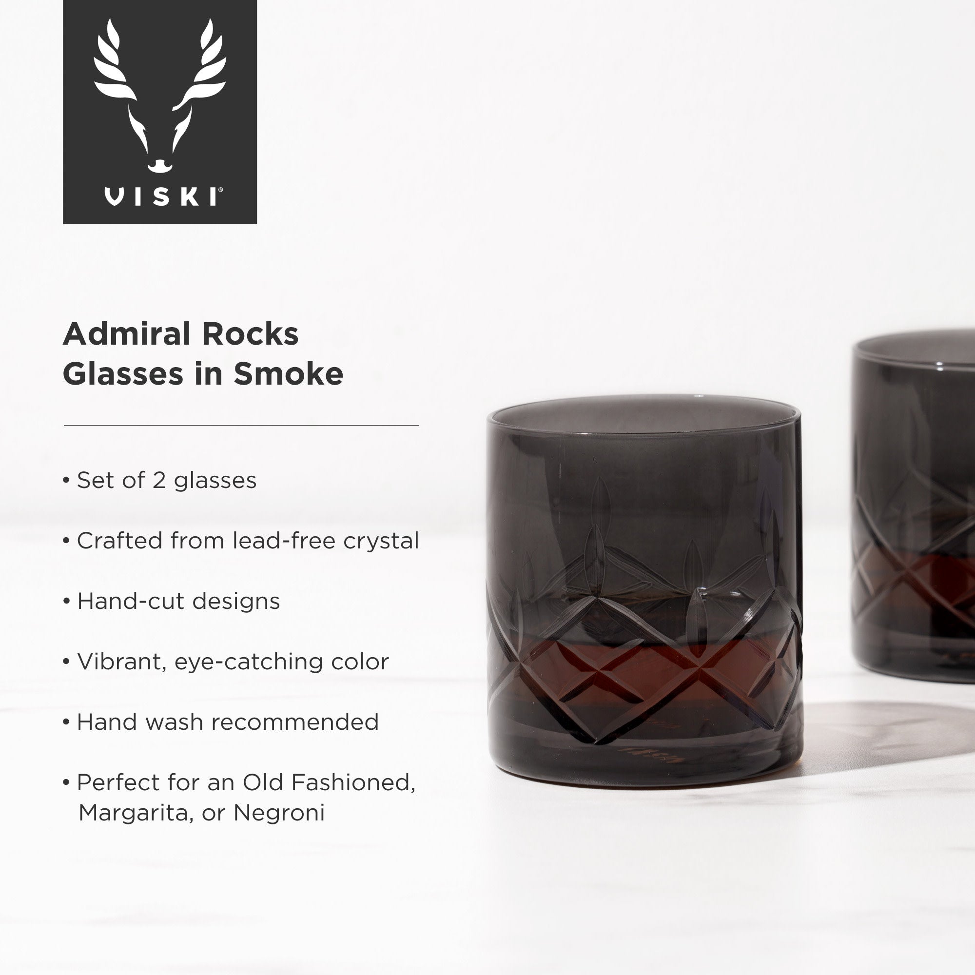 Admiral Cut Crystal Rocks Glasses in Smoke Viski® (11414)