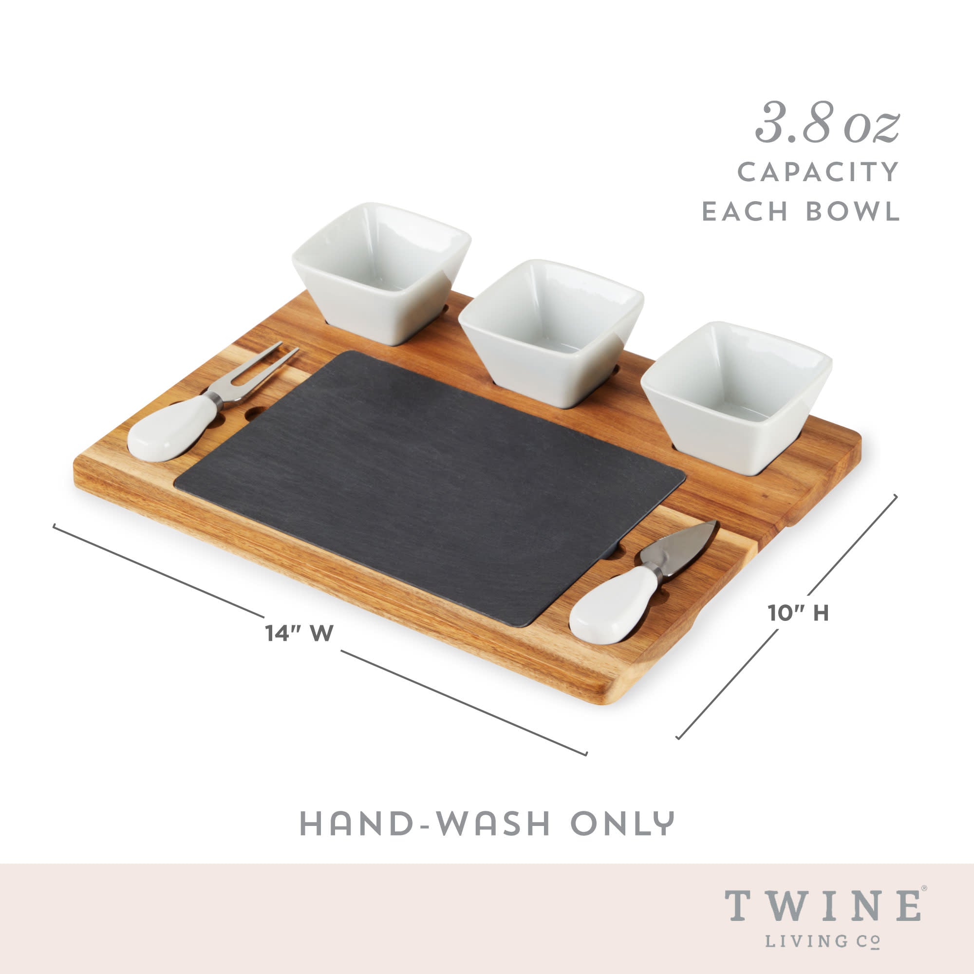 Acacia & Slate Cheese Board Set w/Ceramic Bowls by Twine Living