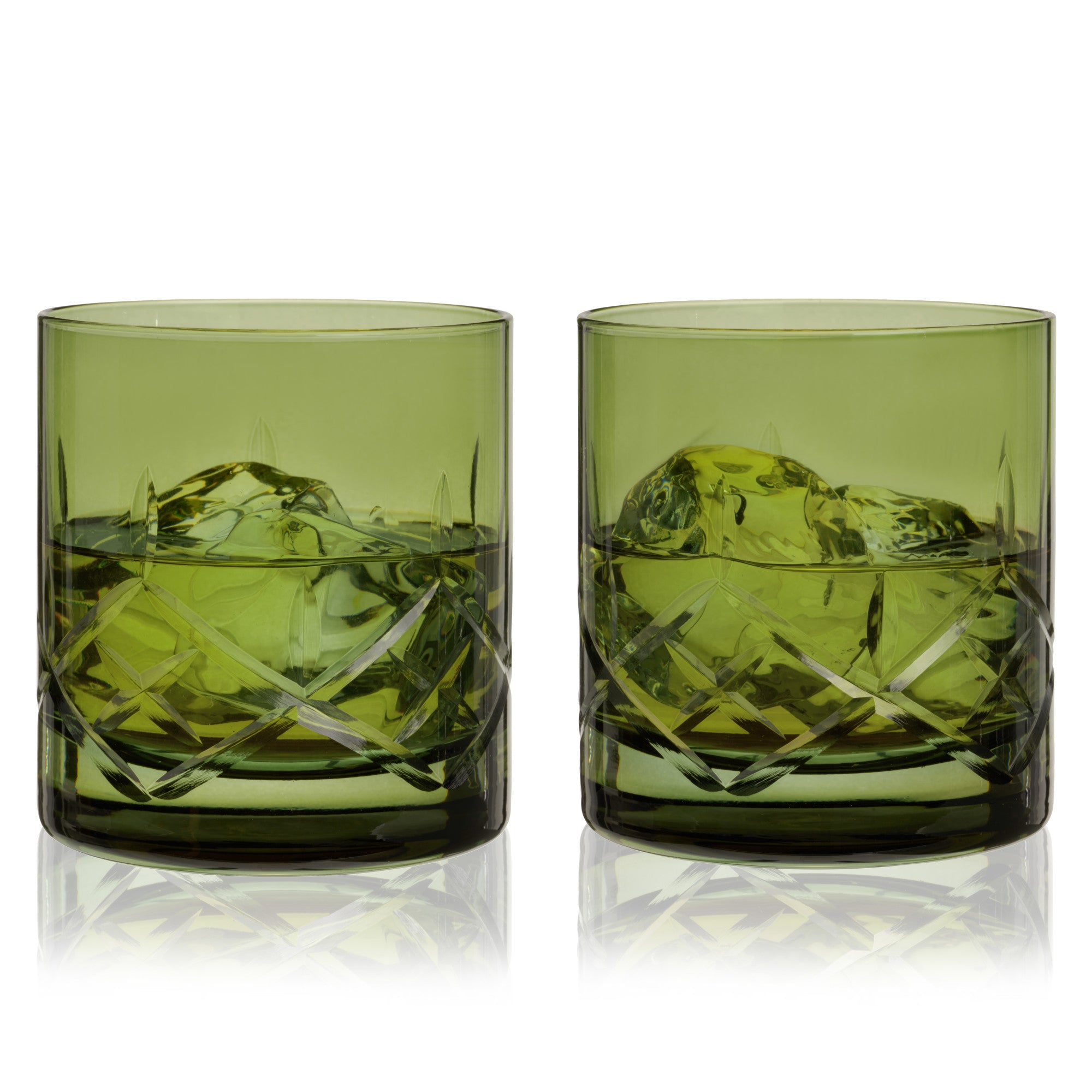 Admiral Cut Crystal Rocks Glasses in Green Viski® (11412)