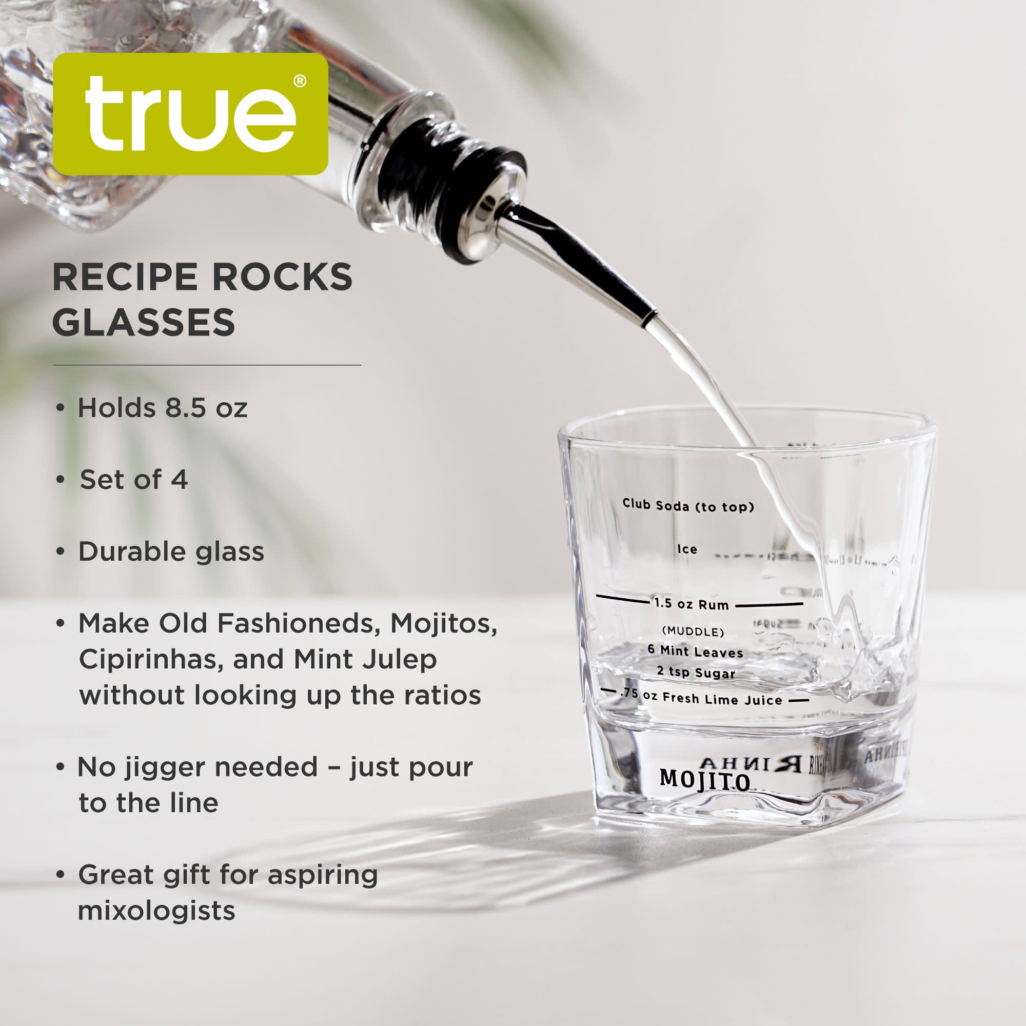 Recipe Rocks Glasses, Set of 4 by True (10975)