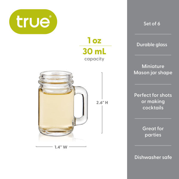 Mason Jar Shot Glass Set of 6 by True (10507)