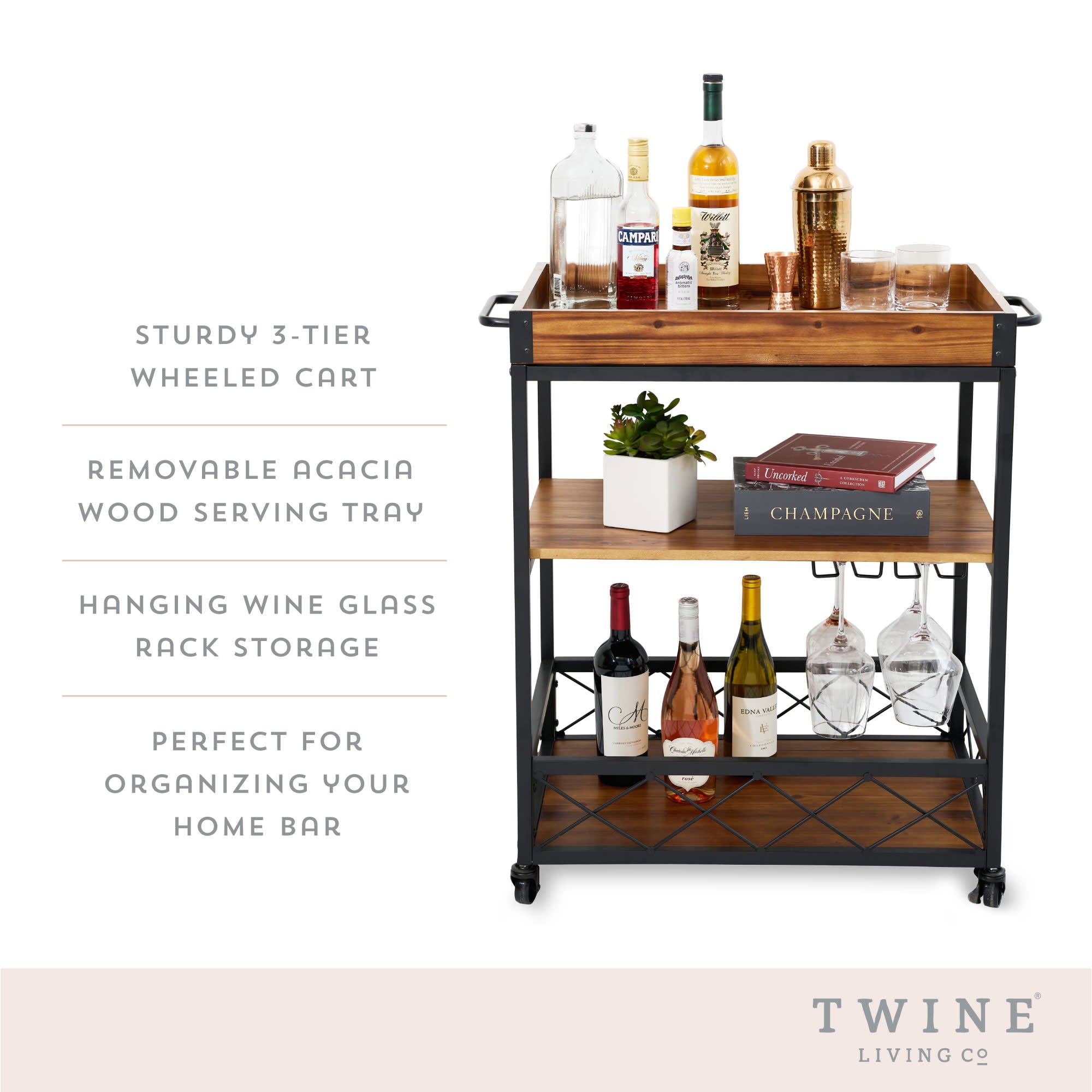 Modern Manor Bar Cart by Twine Living (10936)