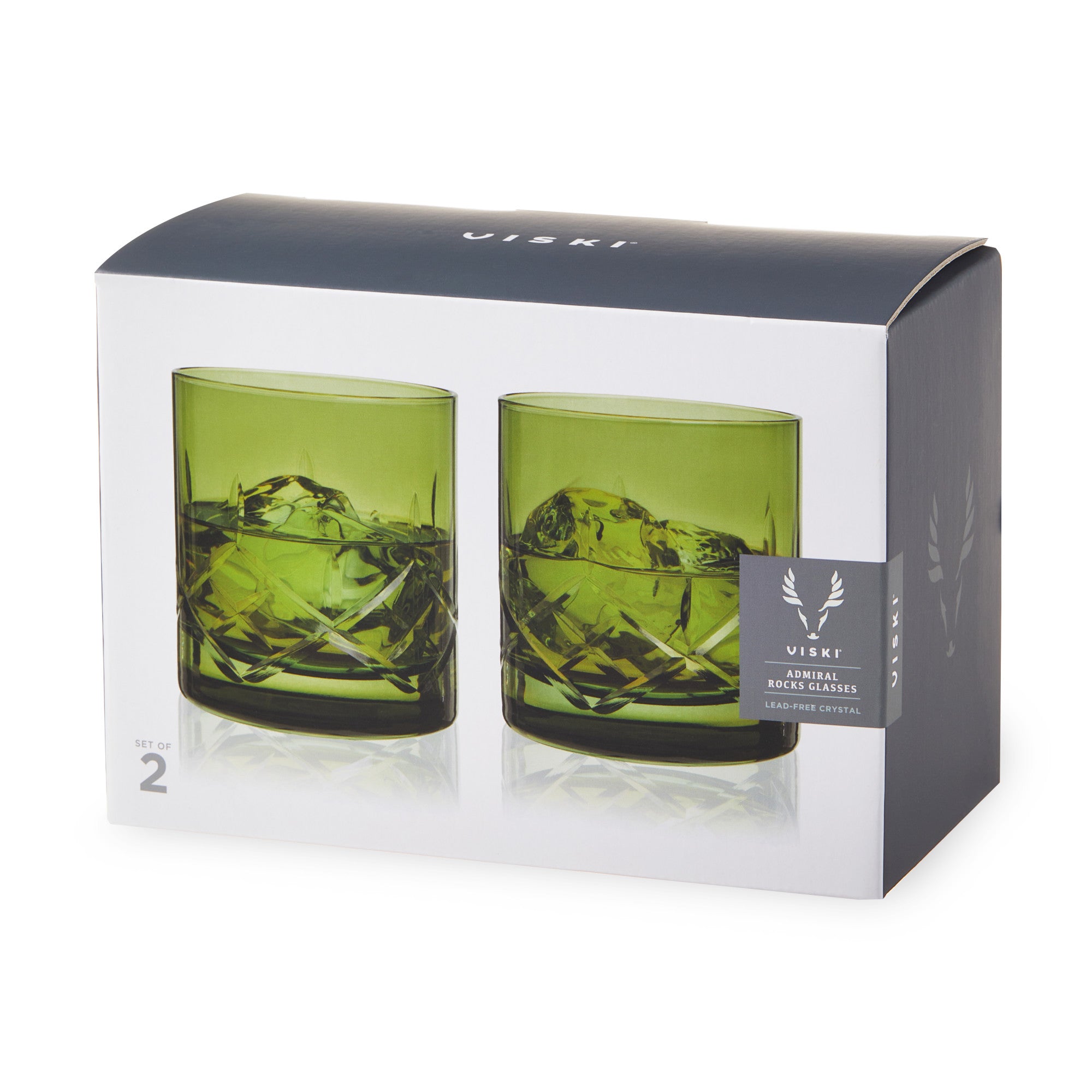 Admiral Cut Crystal Rocks Glasses in Green Viski® (11412)