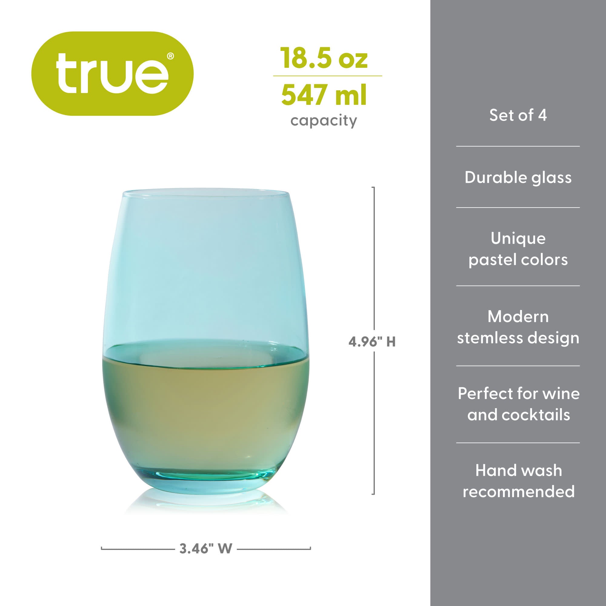 Color Stemless Wine Glass set of 4 by True (11415)