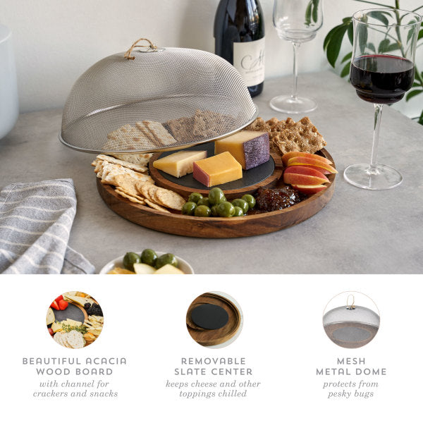 Modern Manor Slate & Acacia Cheese Board w/ Dome by Twine (10935)