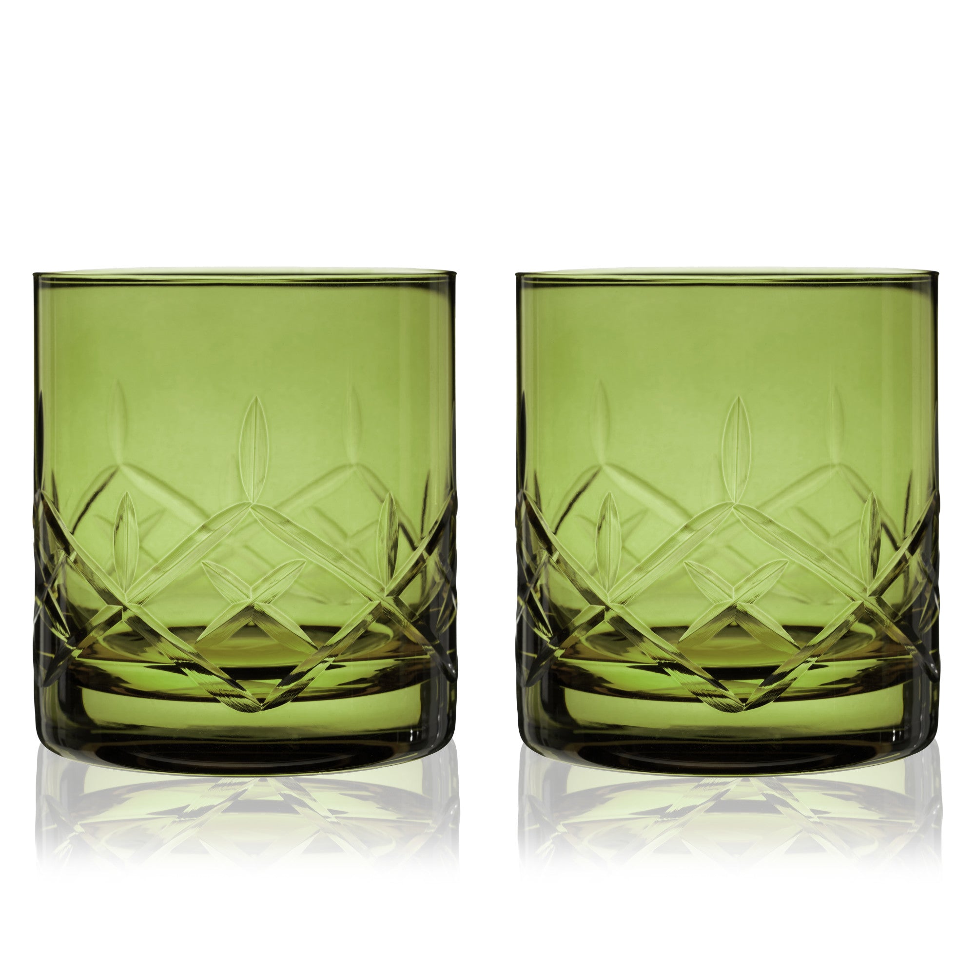 Admiral Cut Crystal Rocks Glasses in Green Viski® (11412)