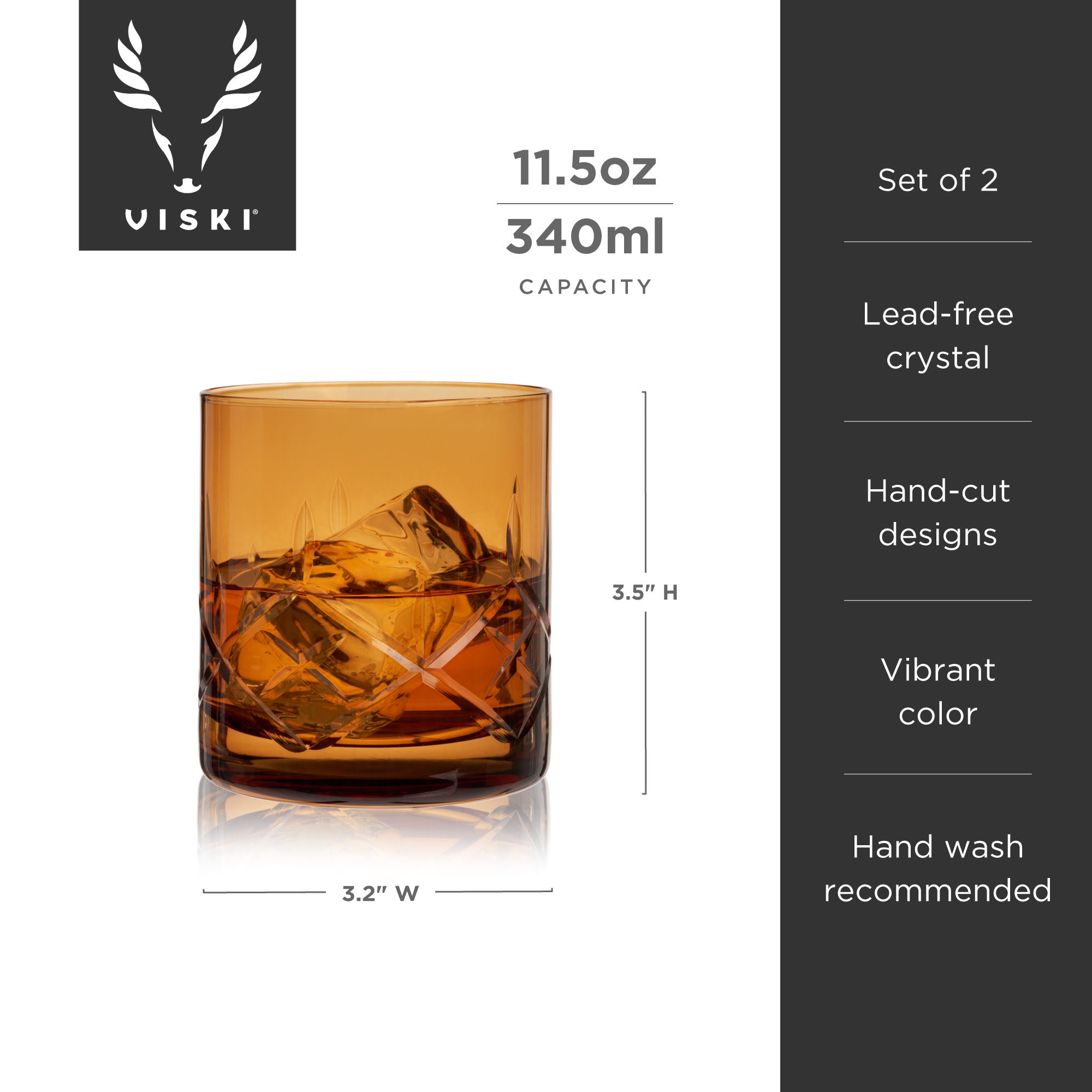 Admiral Cut Crystal Rocks Glasses in Amber Viski® (11413)