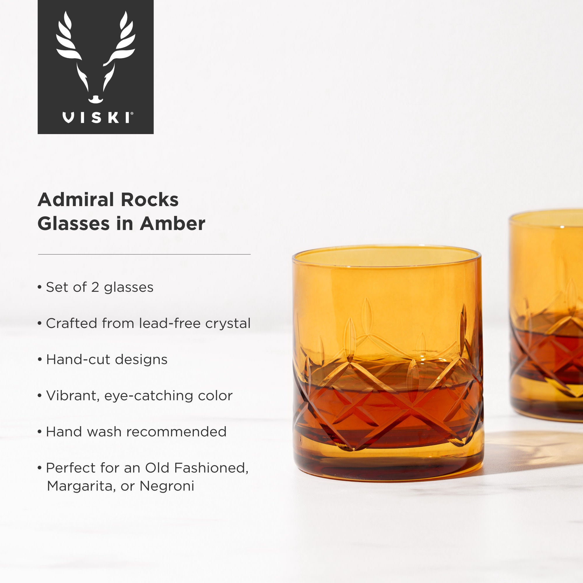 Admiral Cut Crystal Rocks Glasses in Amber Viski® (11413)