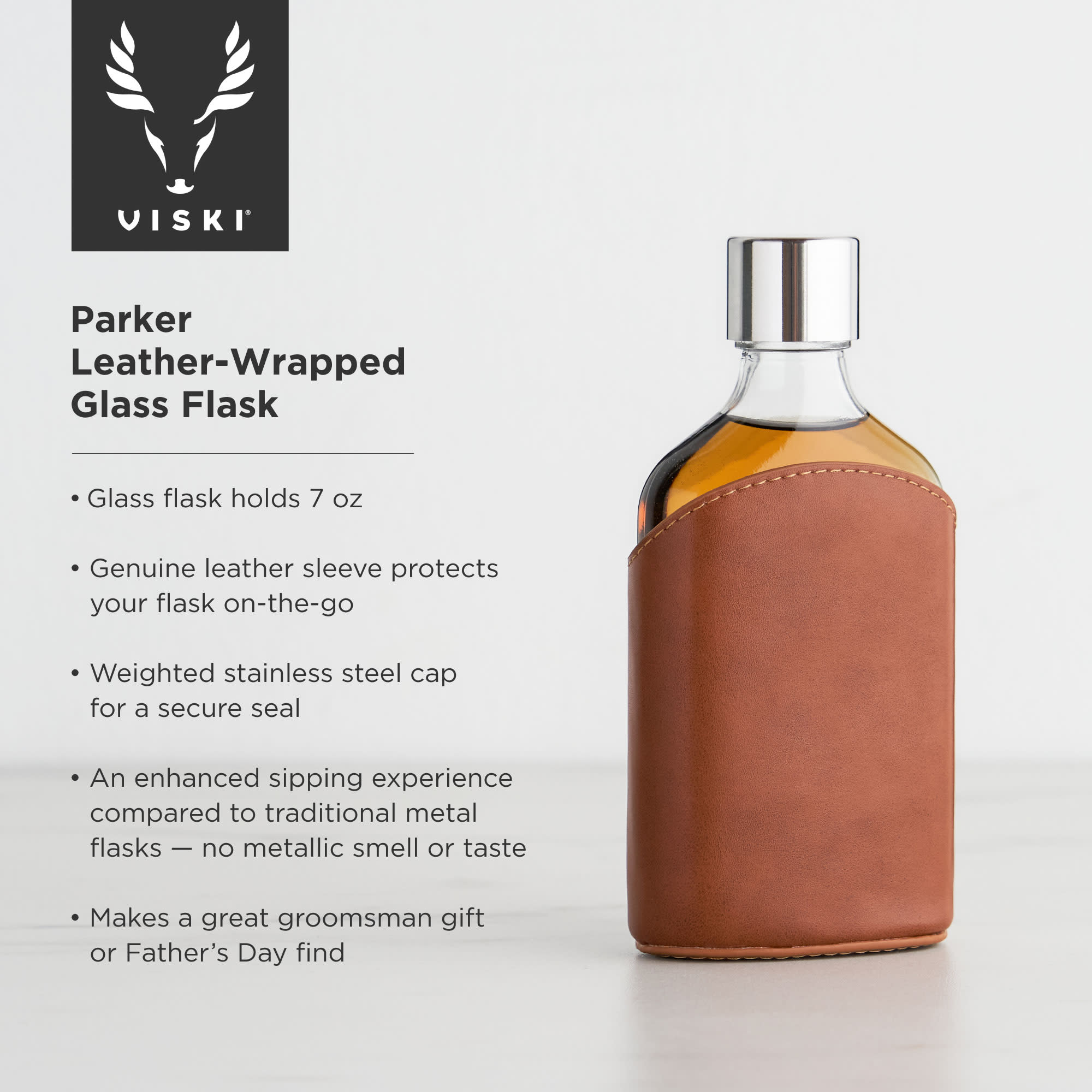 Parker Leather-Wrapped Glass Flask by Viski