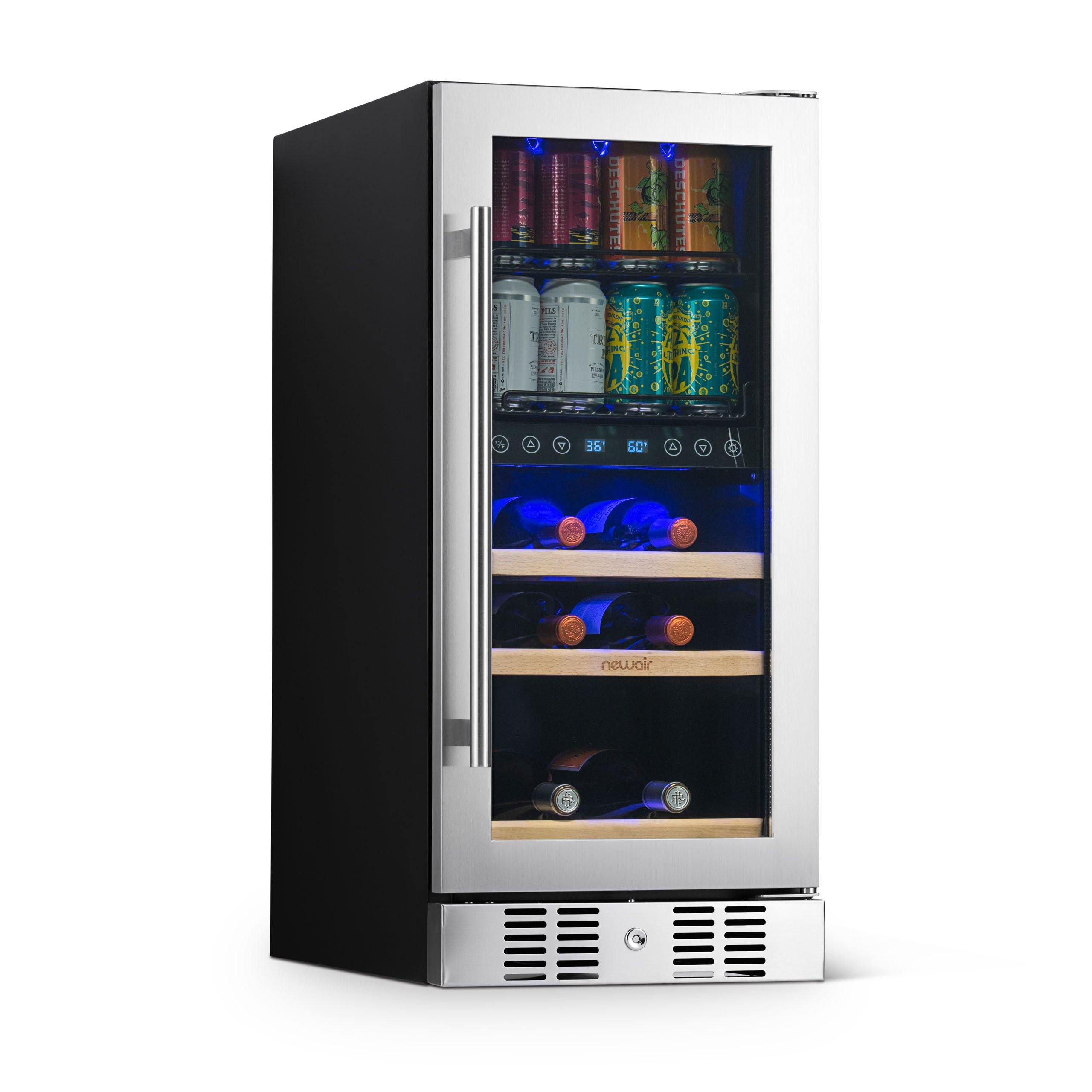Newair - 15” 9-Bottle/48 Can Built-in/Freestanding Dual-Zone Wine & Beverage Center (NWB057SS00)