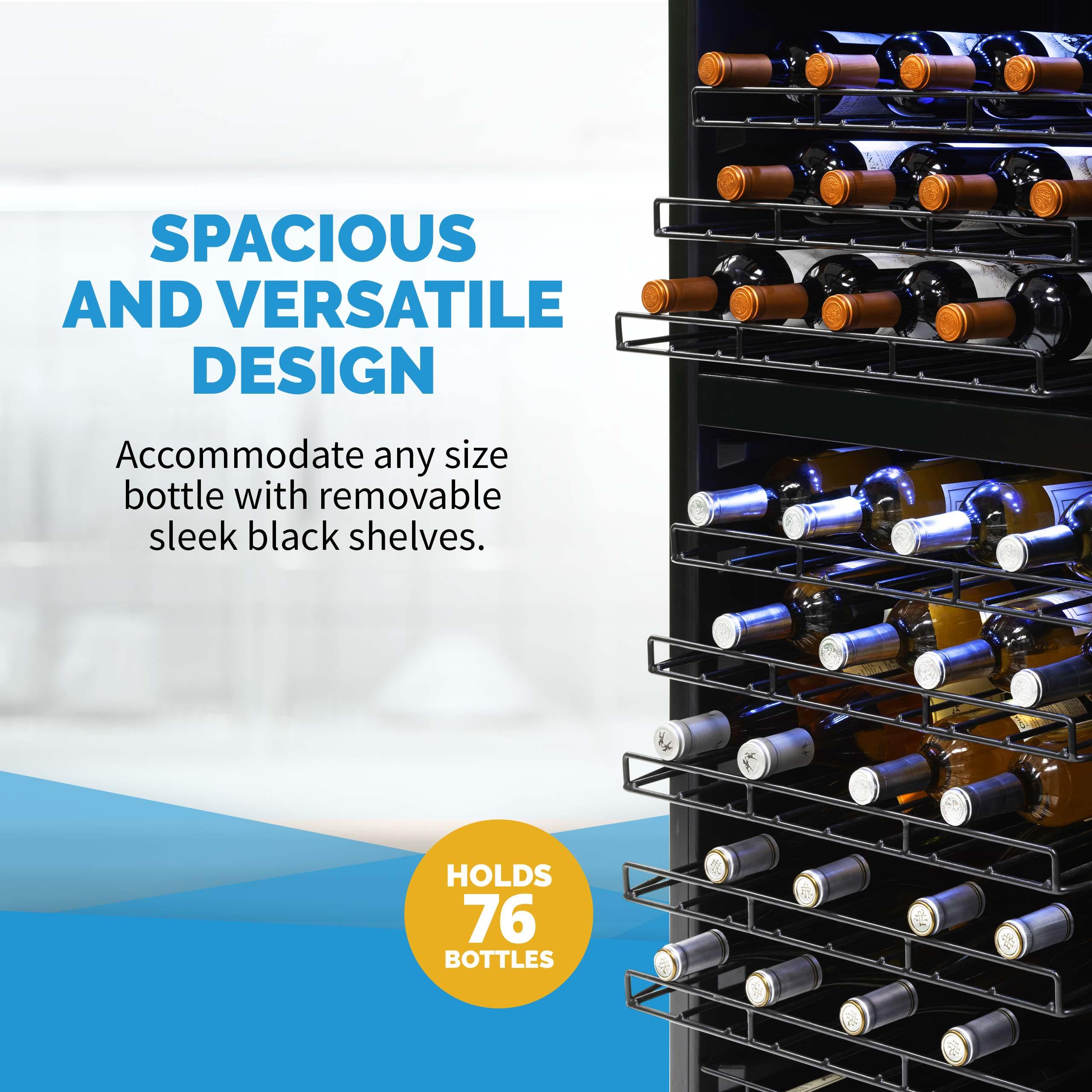 Newair - 76-Bottle Dual-Zone Freestanding Wine Cooler w/ Low-Vibration Ultra-Quiet Inverter Compressor (NWC076SS00)