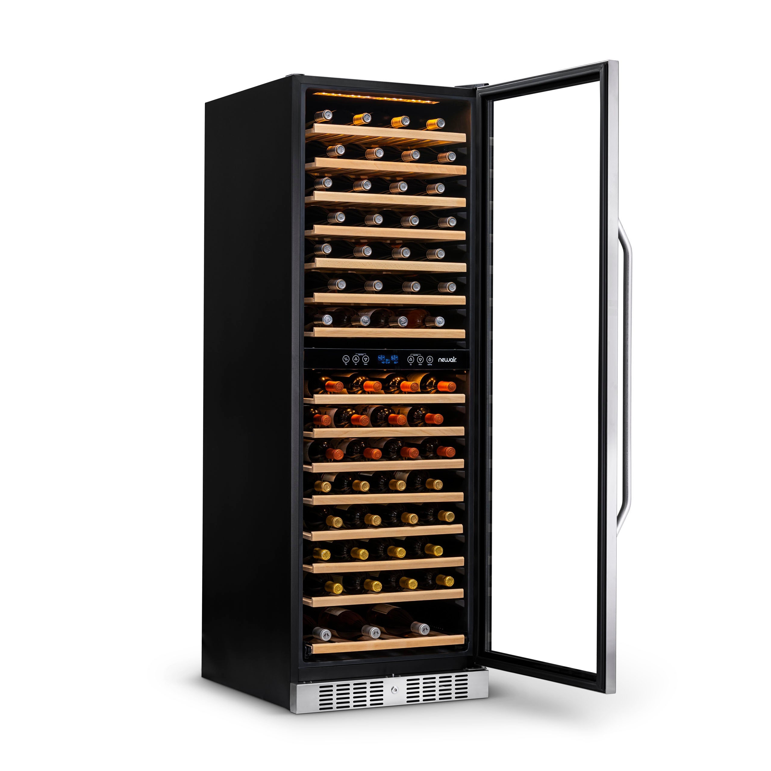 Newair - 27” 160-Bottle Dual-Zone Built-in/Freestanding Stainless Steel Wine Fridge (AWR-1600DB) - w/ Smooth Rolling Shelves
