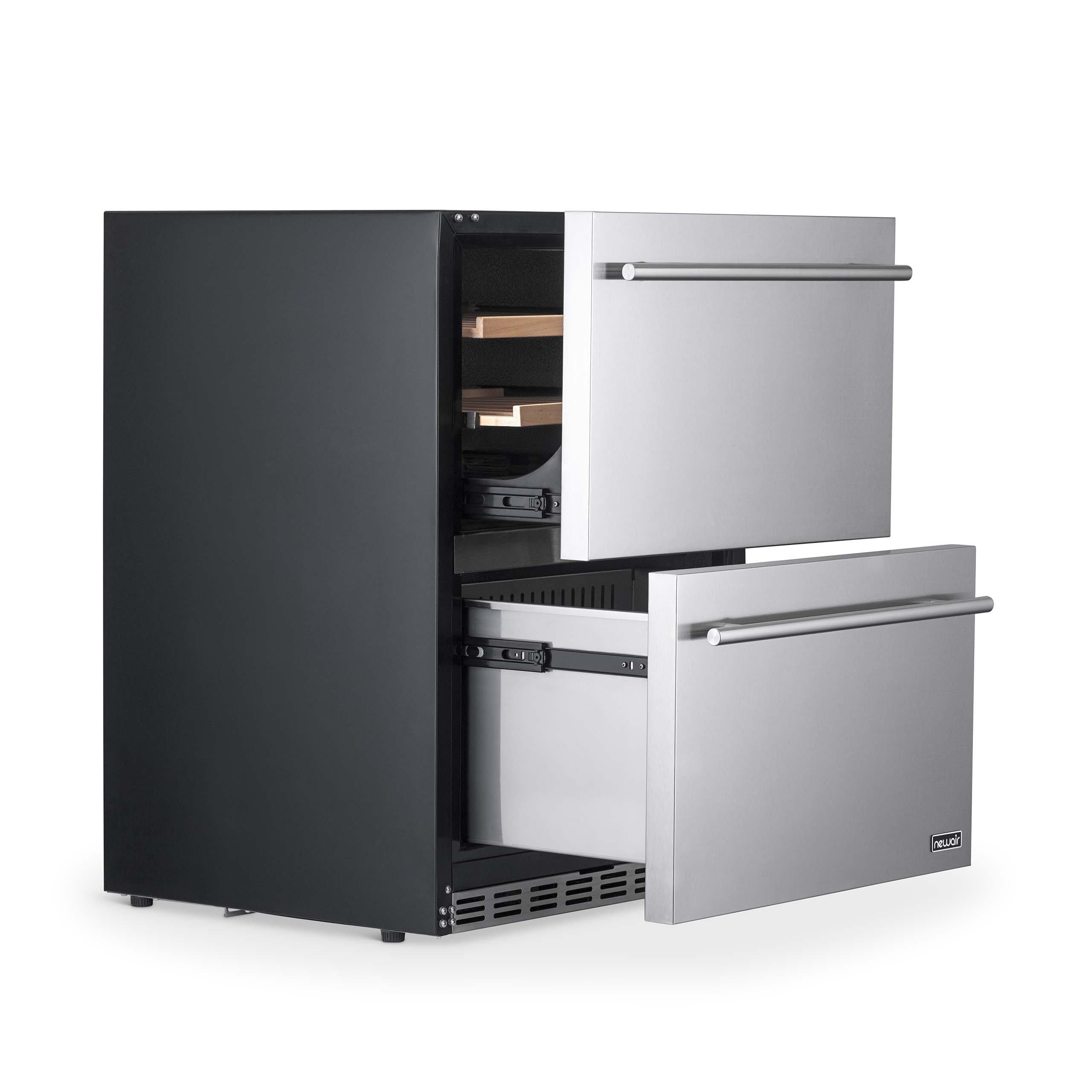 Newair - 24” 20-Bottle/80 Can Dual-Zone Built-in/Freestanding Outdoor Dual Drawer Wine & Beverage Center (NOF100SS00)