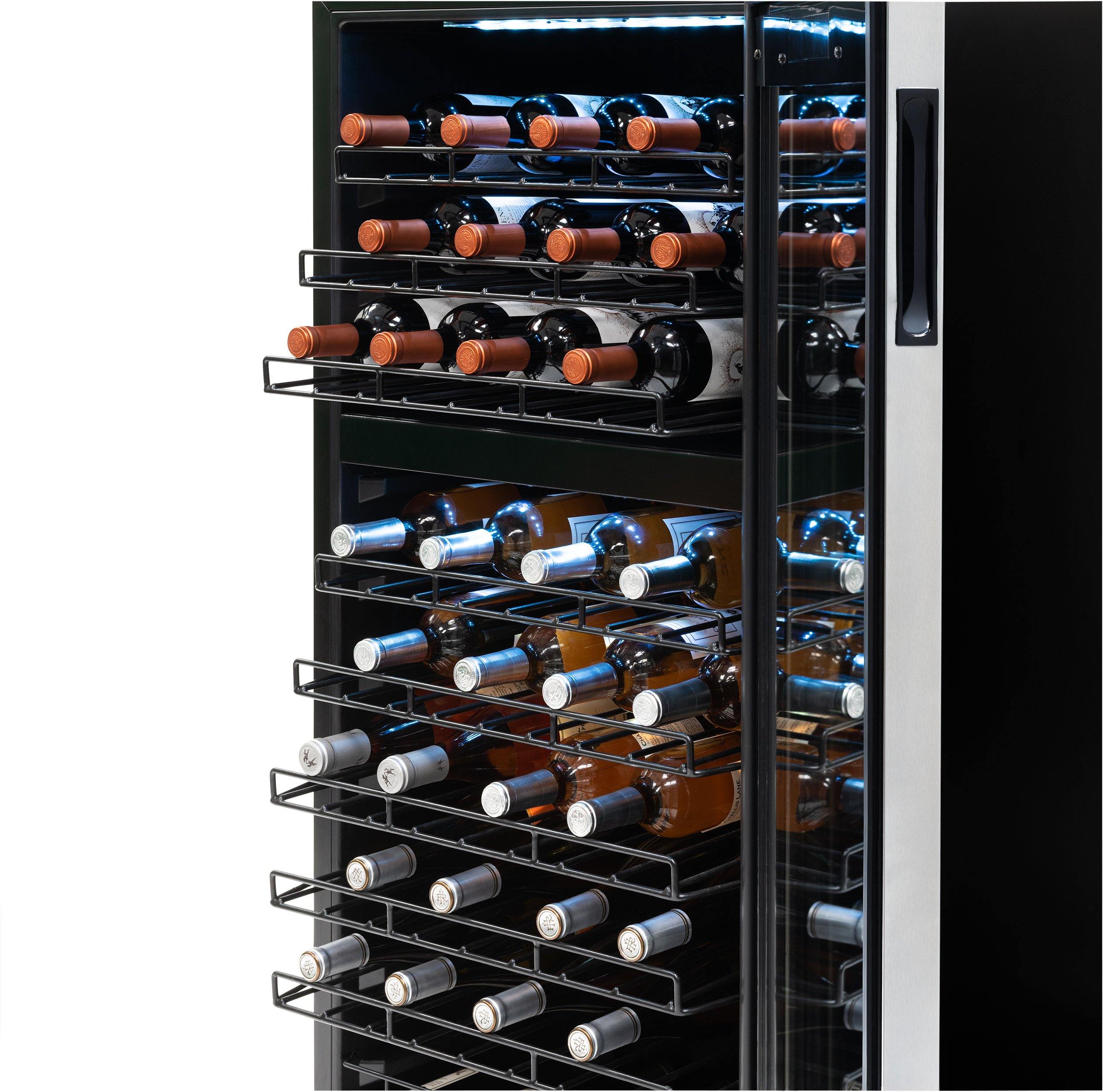 Newair - 76-Bottle Dual-Zone Freestanding Wine Cooler w/ Low-Vibration Ultra-Quiet Inverter Compressor (NWC076SS00)