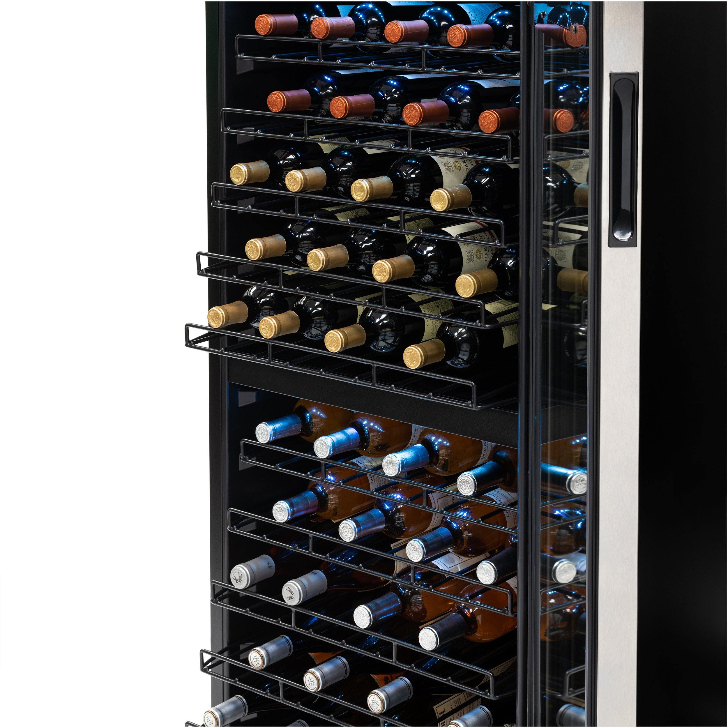 Newair - 98-Bottle Dual-Zone Freestanding Wine Cooler (NWC098SS00) w/ Low-Vibration Ultra-Quiet Inverter Compressor & Adjustable Racks