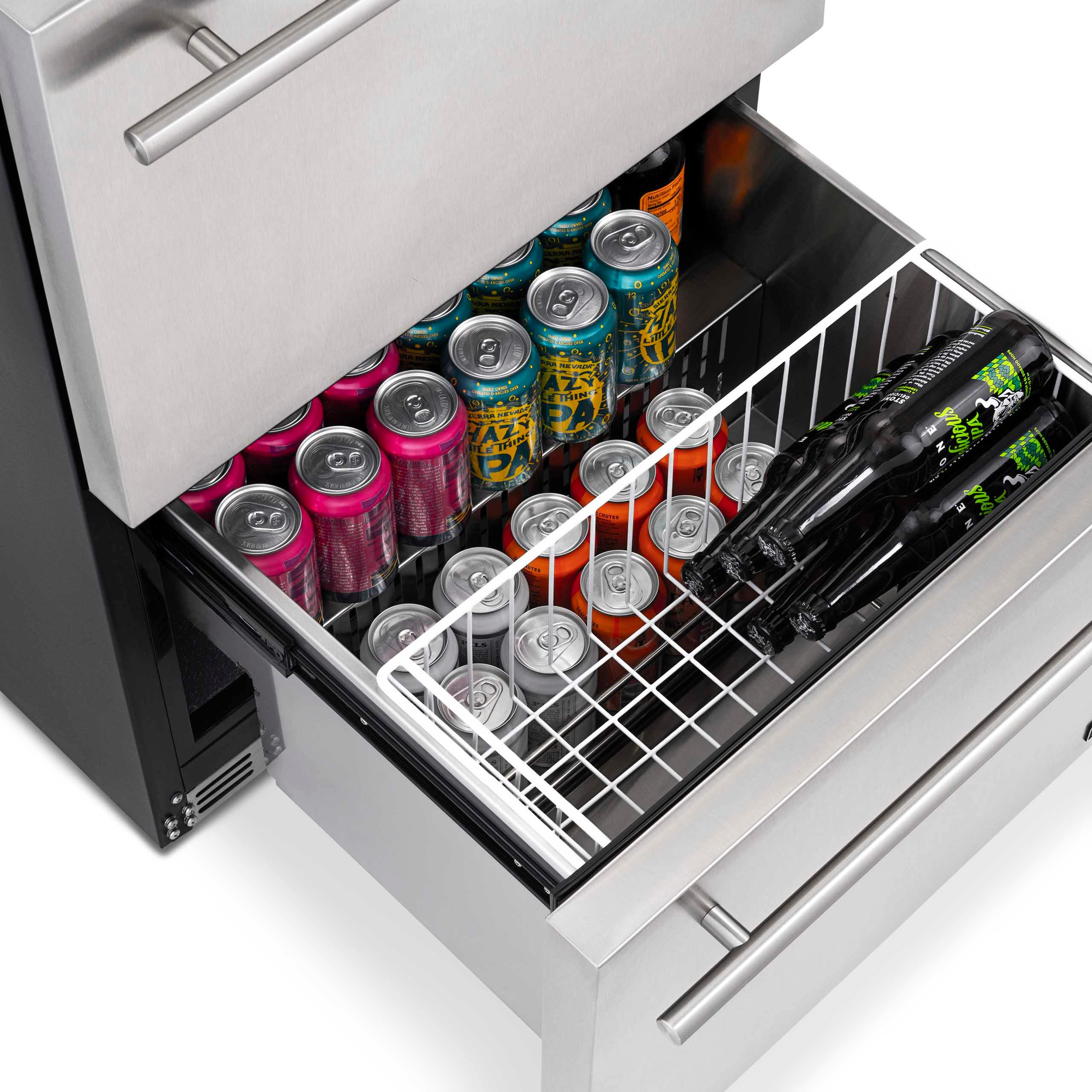 Newair - 24” 20-Bottle/80 Can Dual-Zone Built-in/Freestanding Outdoor Dual Drawer Wine & Beverage Center (NOF100SS00)