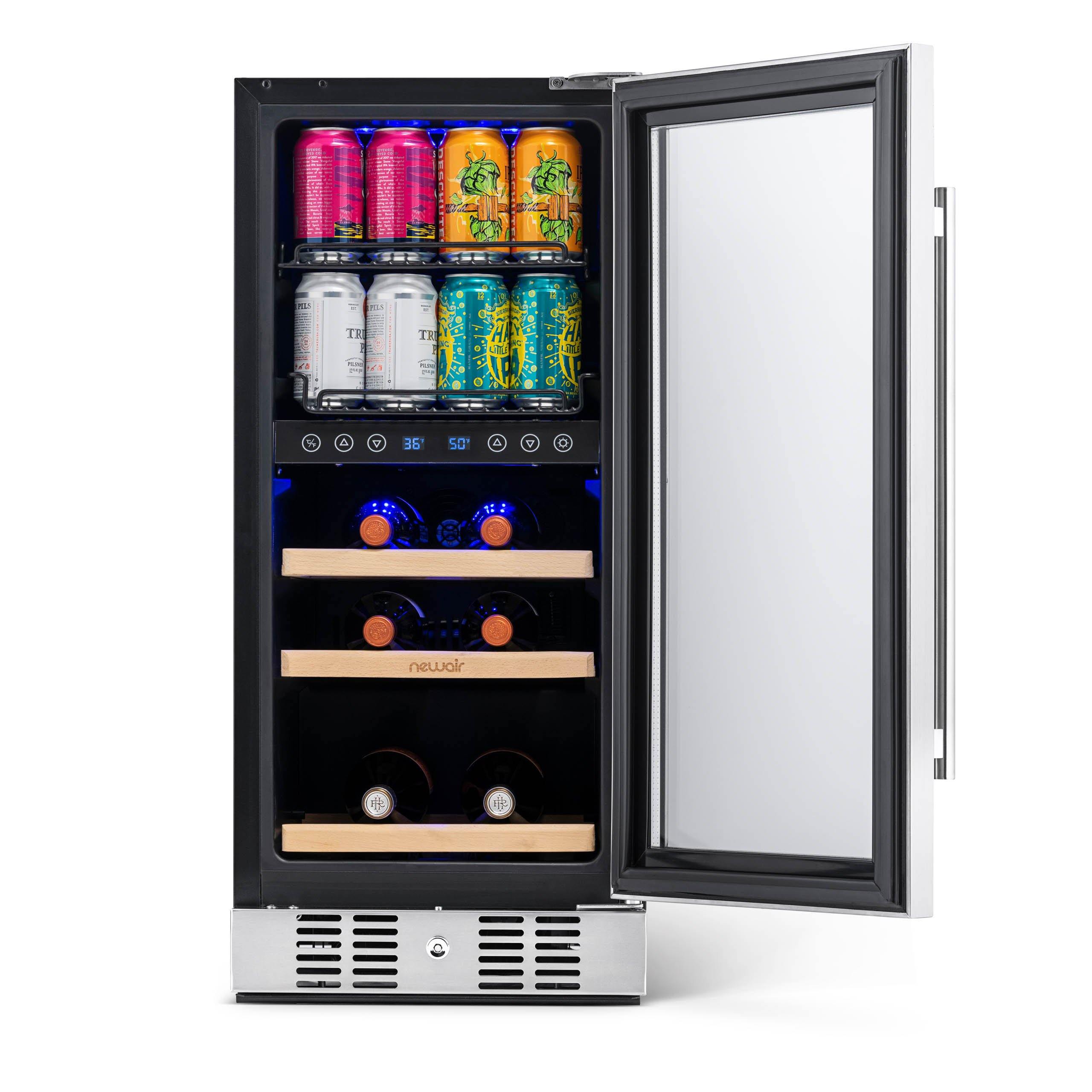 Newair - 15” 9-Bottle/48 Can Built-in/Freestanding Dual-Zone Wine & Beverage Center (NWB057SS00)