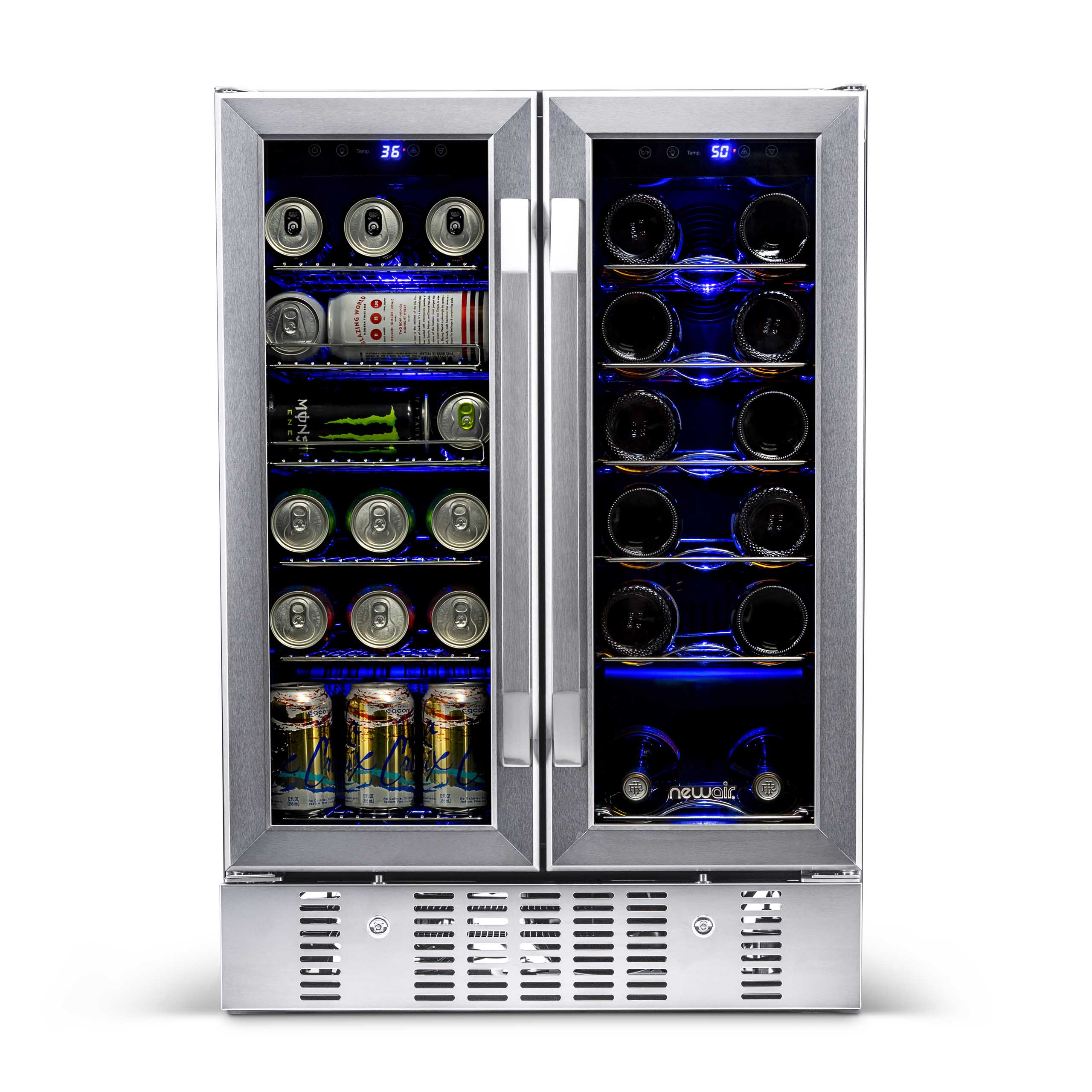 Newair - 24” 18-Bottle/58 Can Dual-Zone French Door Wine & Beverage Center (AWB-360DB)