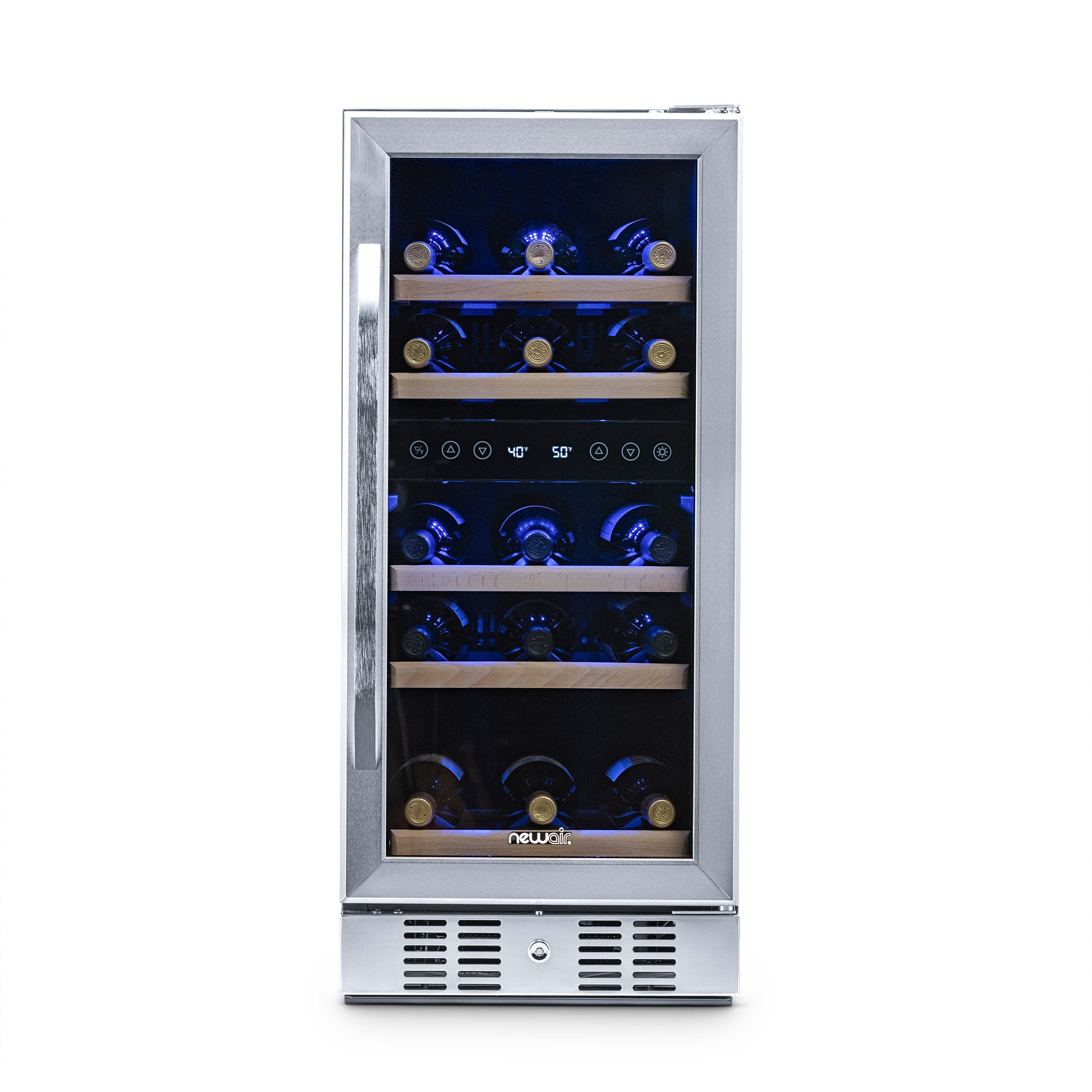 NewAir - 15" 29-Bottle Dual-Zone Wine Cooler (AWR-290DB) Stainless Steel w/ Beech Wood Shelves