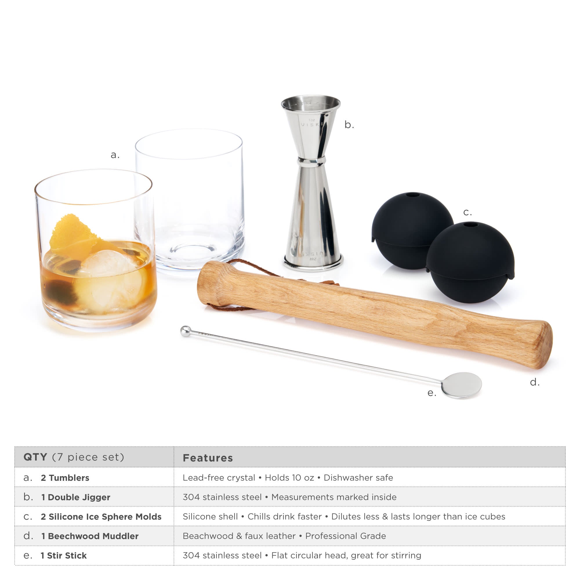 7-Piece Muddled Cocktail Set by Viski® (9554) Liquor Accessories Viski