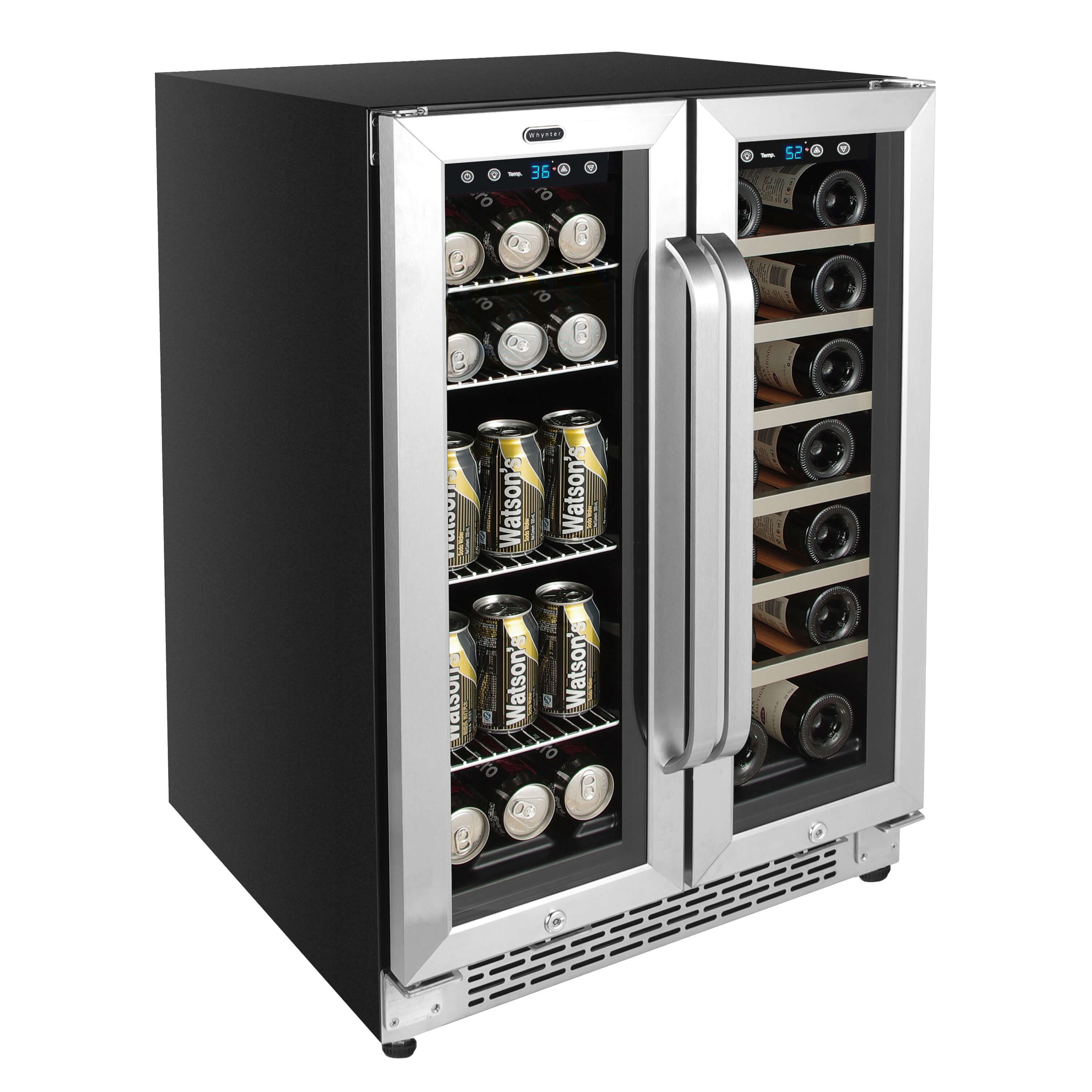Whynter - 24" 20-Bottle/60 Can Dual-Zone French Door Wine & Beverage Center (BWB-2060FDS)