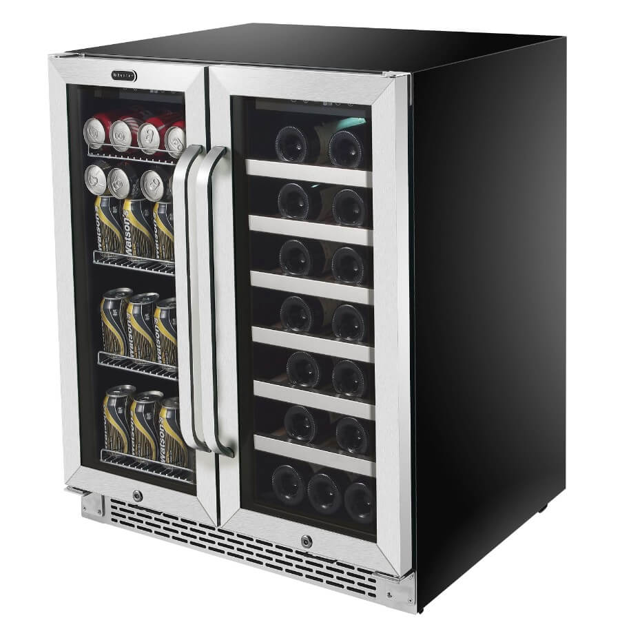 Whynter - 30" 33-Bottle/88 Can Dual-Zone Built-in French Door Wine & Beverage Center (BWB-3388FDS)