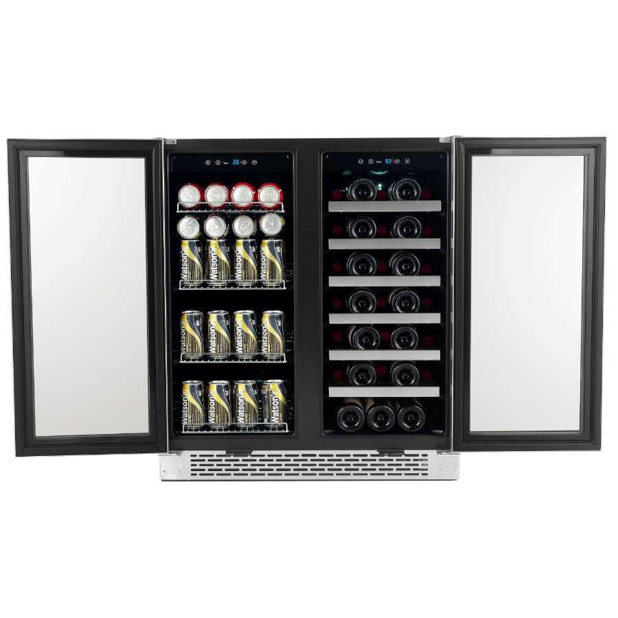 Whynter - 30" 33-Bottle/88 Can Dual-Zone Built-in French Door Wine & Beverage Center (BWB-3388FDS)