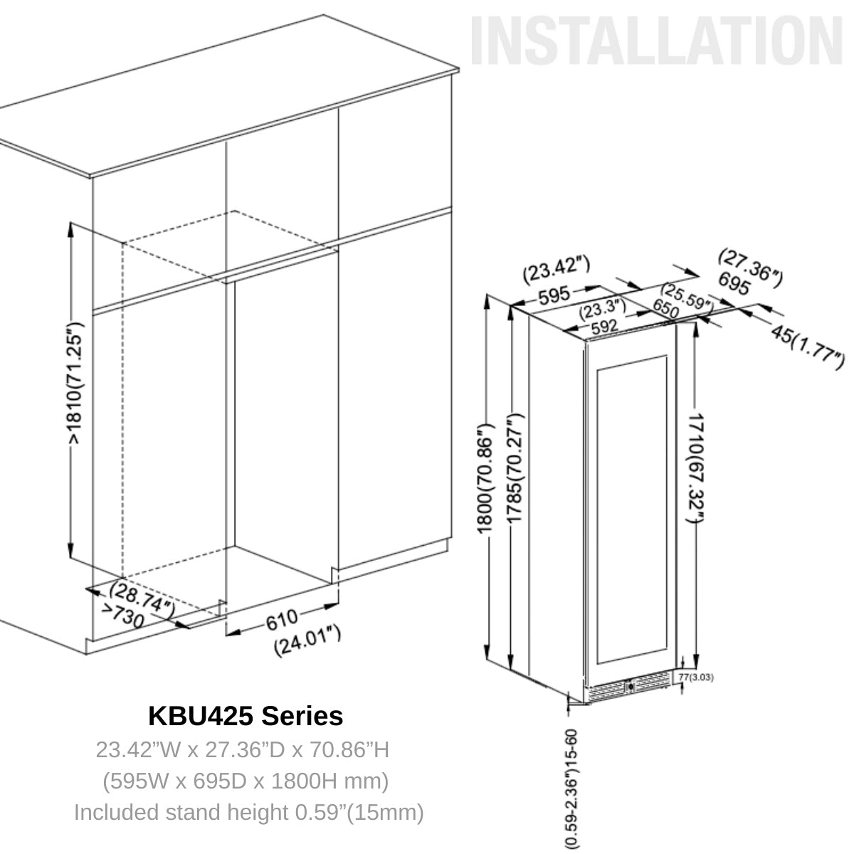 KingsBottle - 24" Built-in/Freestanding Beverage Center with Low-E Glass Door (KBU425BX)