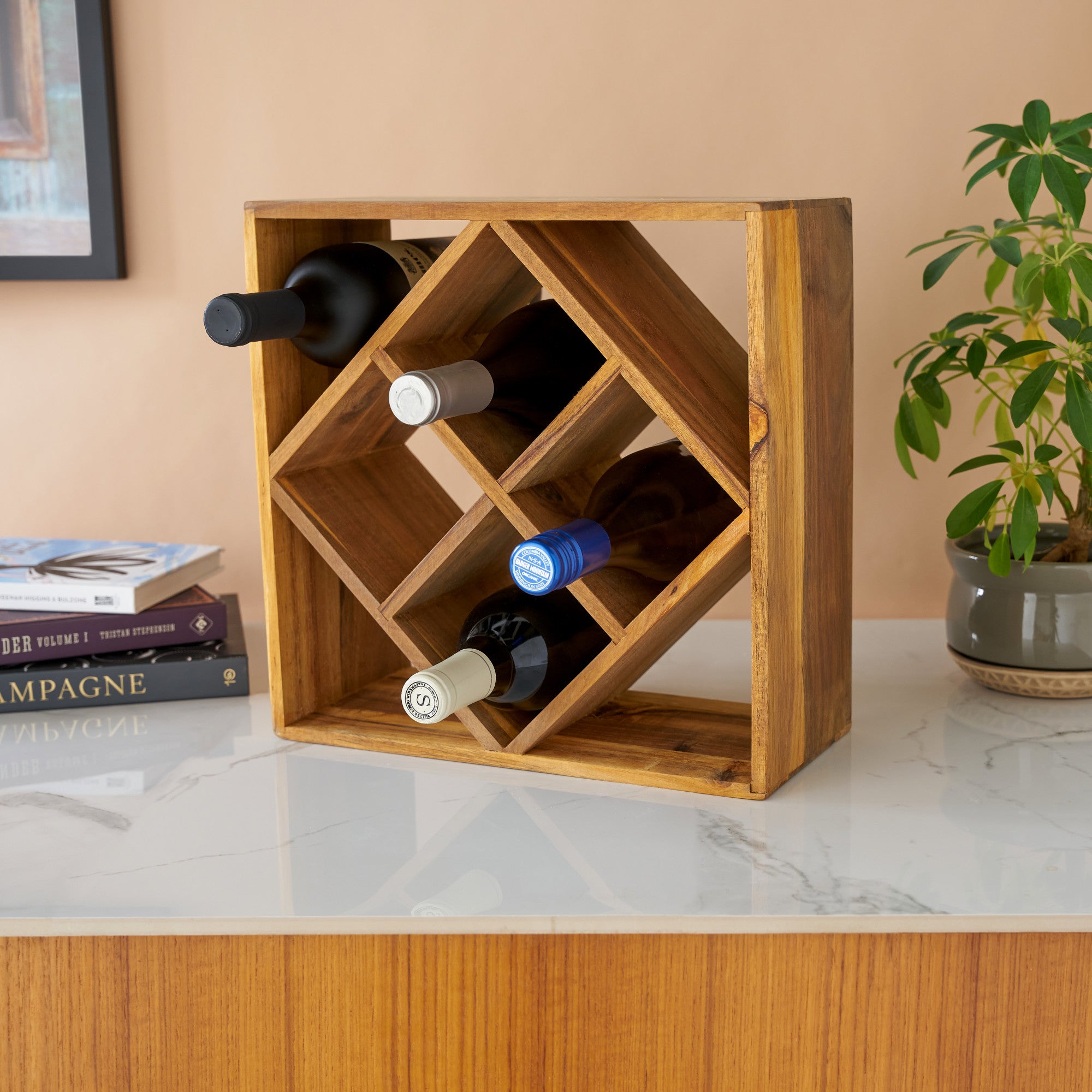 Acacia Wood Lattice Wine Rack by Twine® (5911) Wine Accessories Twine