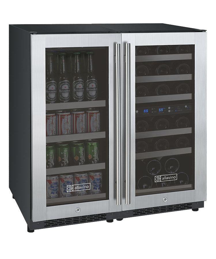 Allavino - 30" Wide 30 Bottle/88 Can Dual Zone FlexCount II Tru-Vino Side by Side Wine and Beverage Center in Stainless Steel (BF 3Z-VSWB15-3S20) Wine & Beverage Center Allavino 