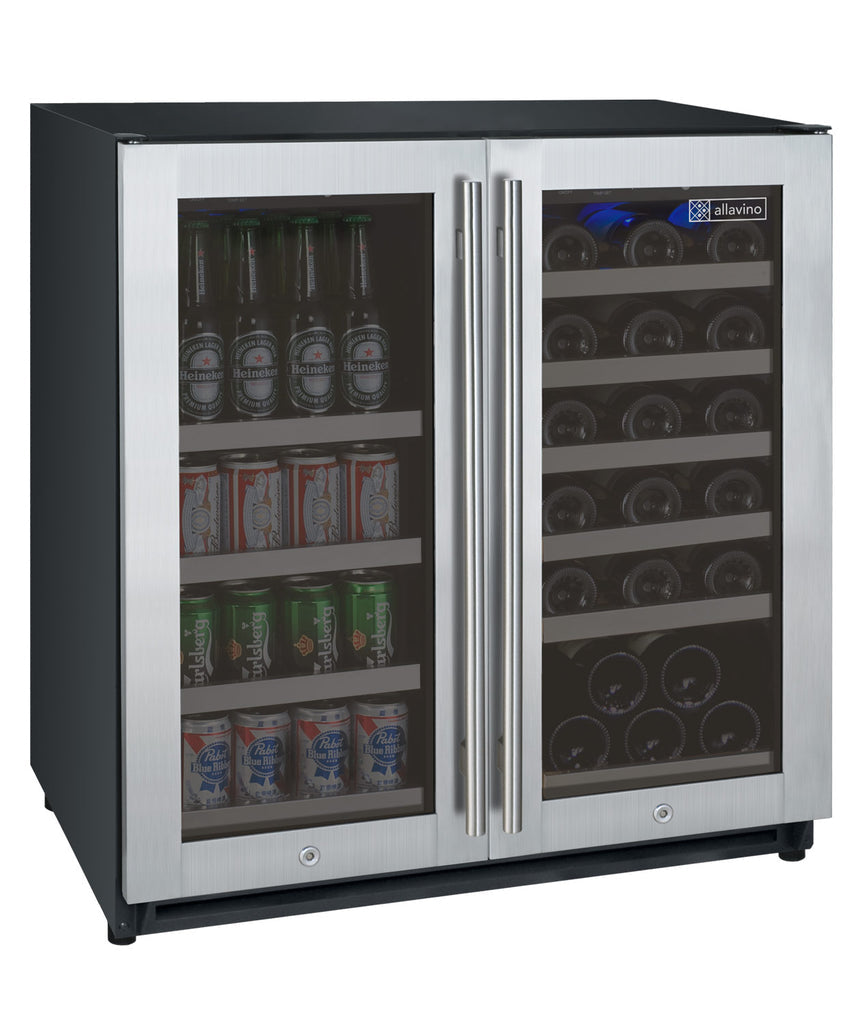 Allavino - 30" Wide 30 Bottle/88 Can Dual Zone FlexCount II Tru-Vino Built-in Wine and Beverage Center in Stainless Steel (AO VSWB30-2SF20) Wine Cooler Allavino 