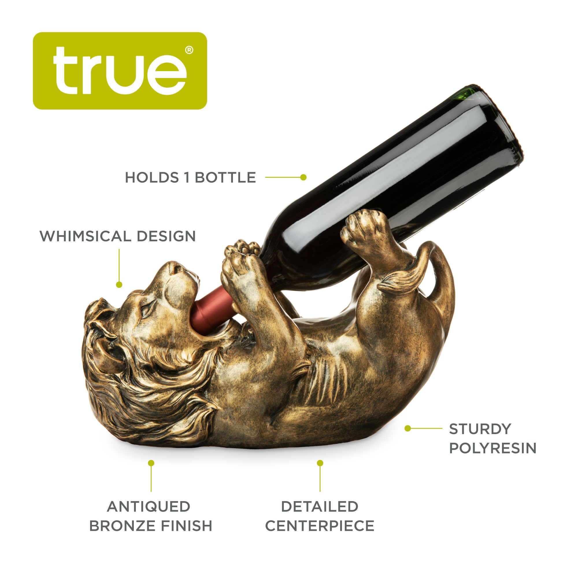 Antiqued Bronze Lion Wine Bottle Holder by True (8122) Wine Accessories True