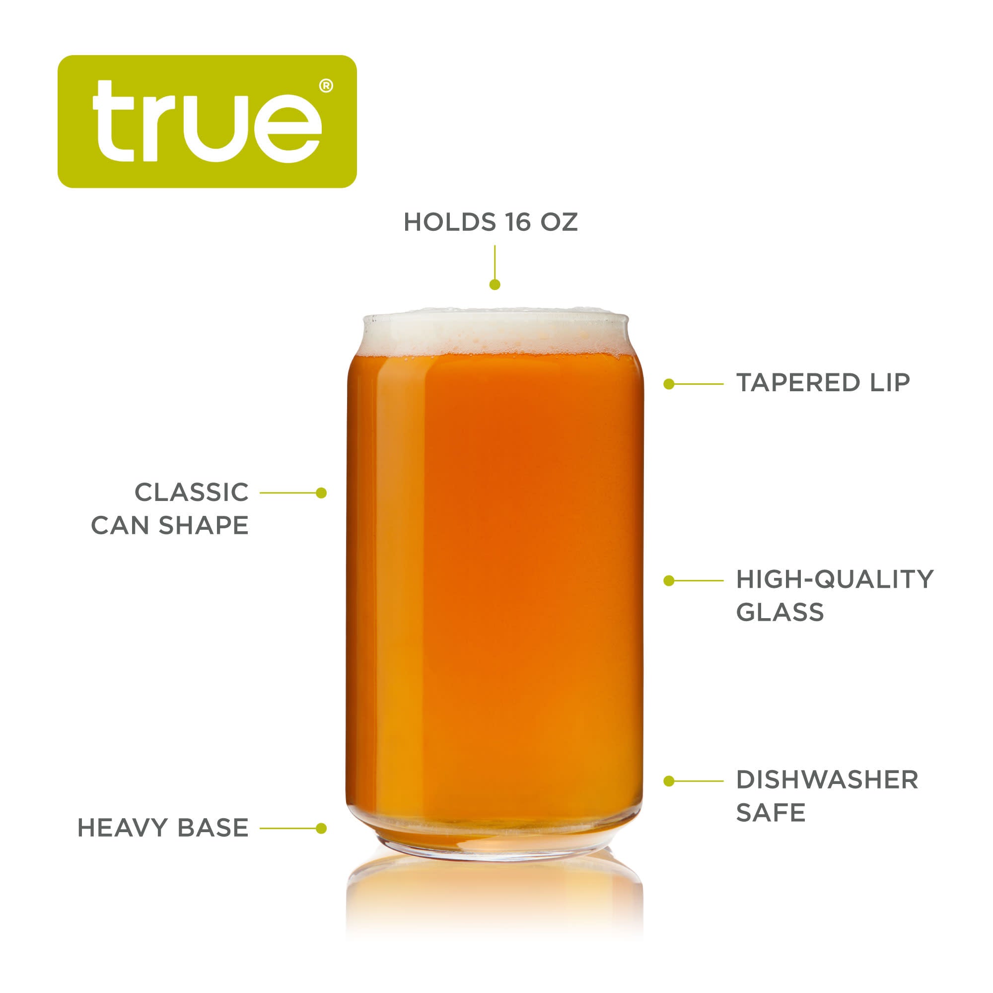 Beer Can Pint Glasses, Set of 4 by True (10485) Drinkware True 