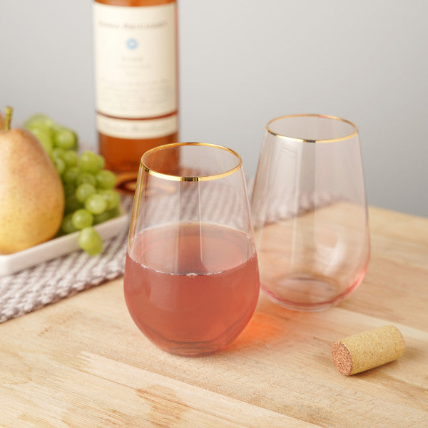 Rose 18 oz. Crystal Stemless Wine Glass Set of 4 by TwineÂ® (10836)