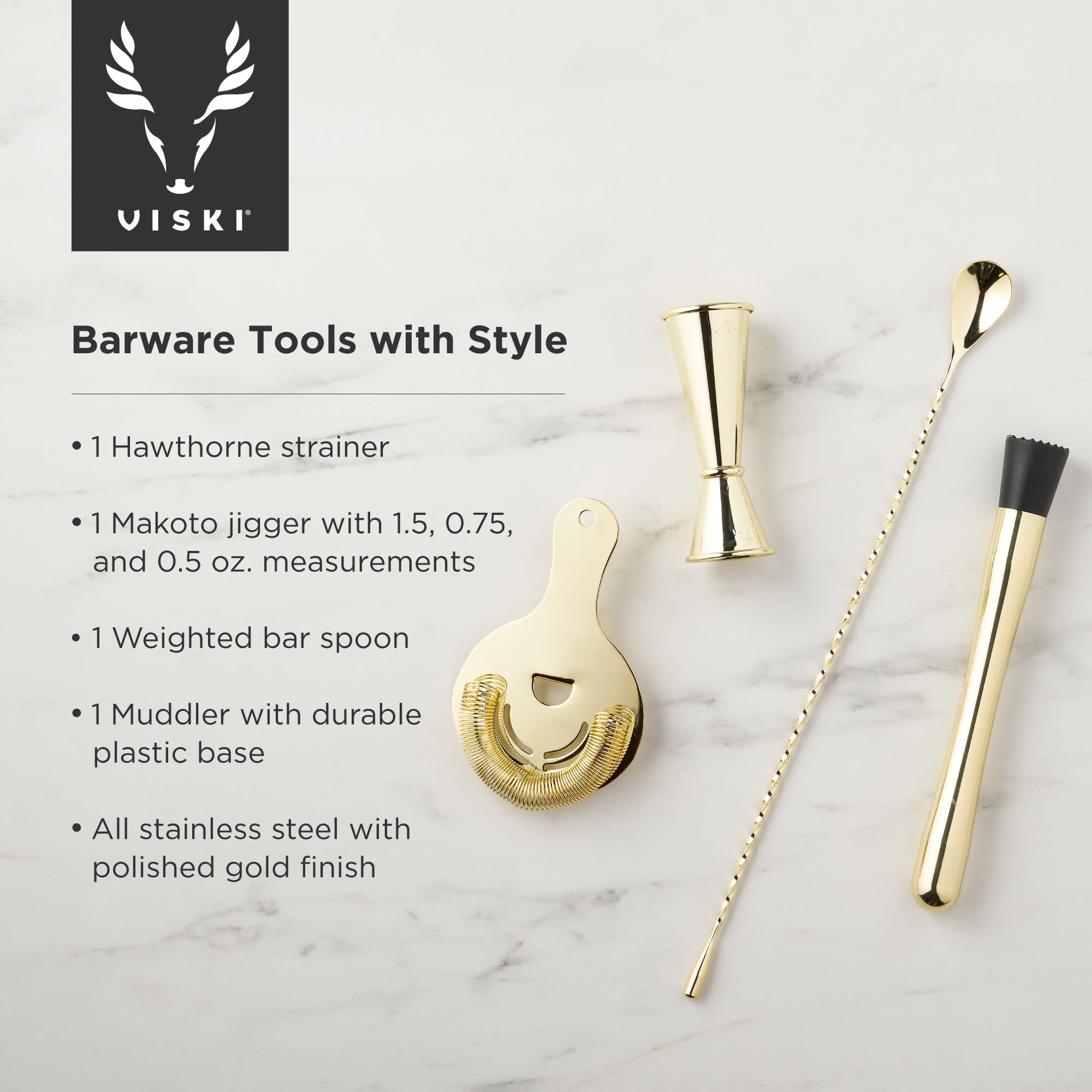 Gold 7- Piece Bar Essentials Set by Viski (11168)