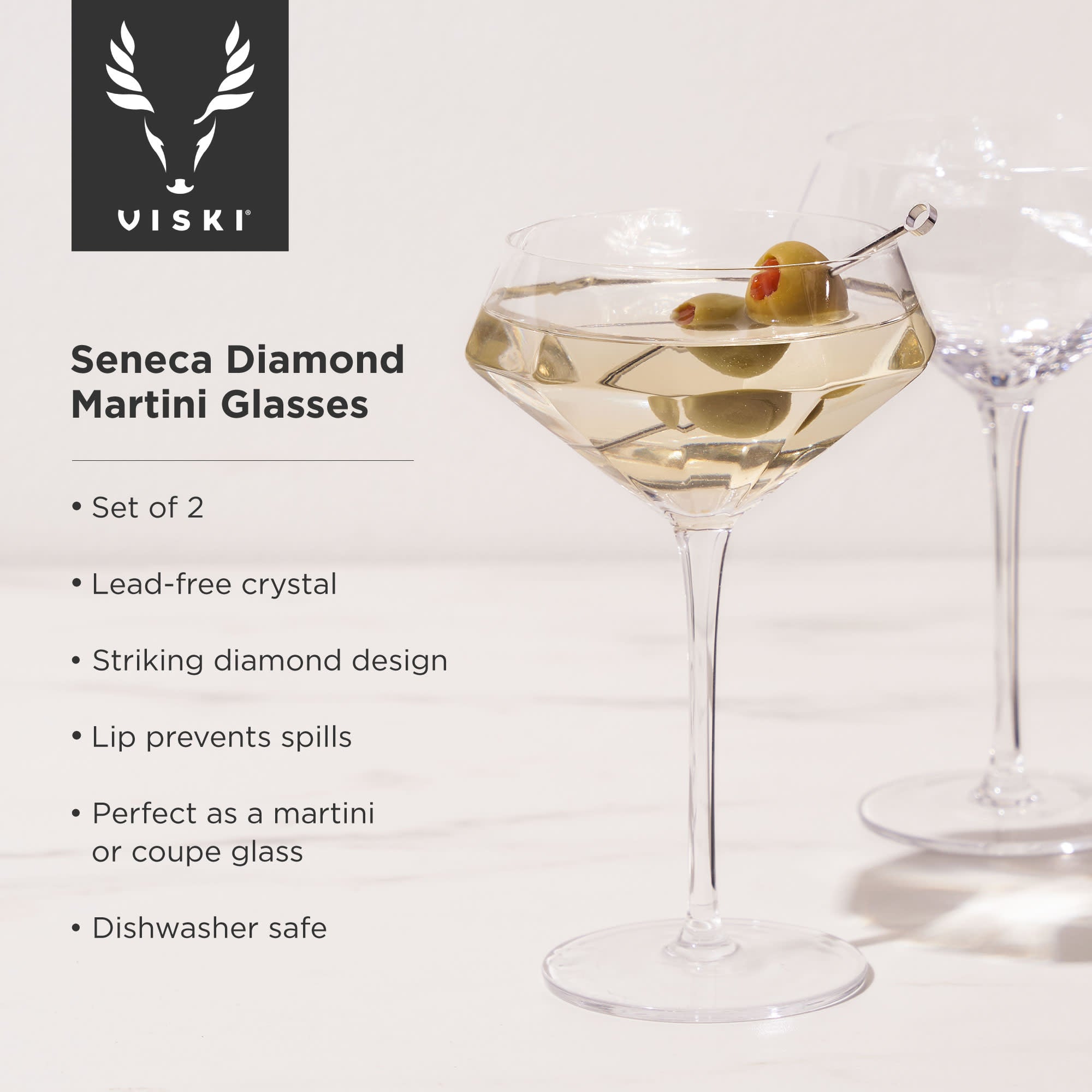Seneca Diamond Martini Glasses by Viski (11233)