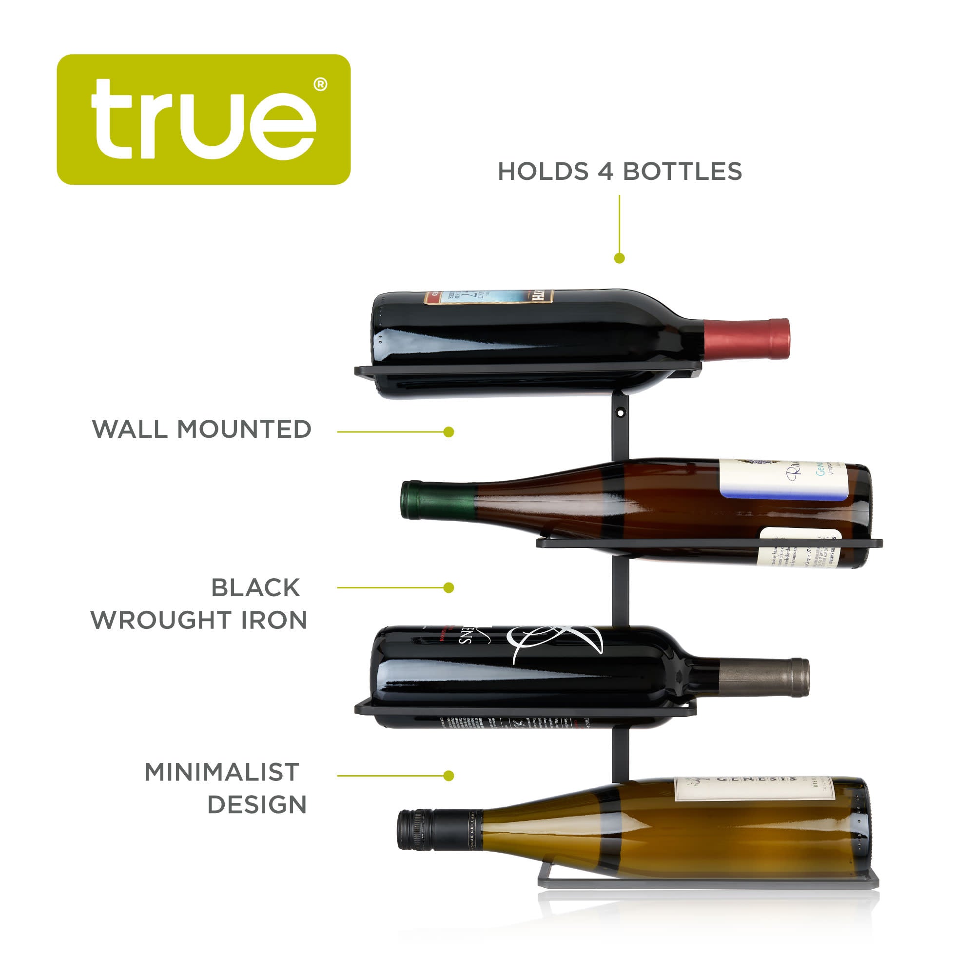 Four Bottle Wall Mounted Wine Rack by True (7688) Wine Accessories True