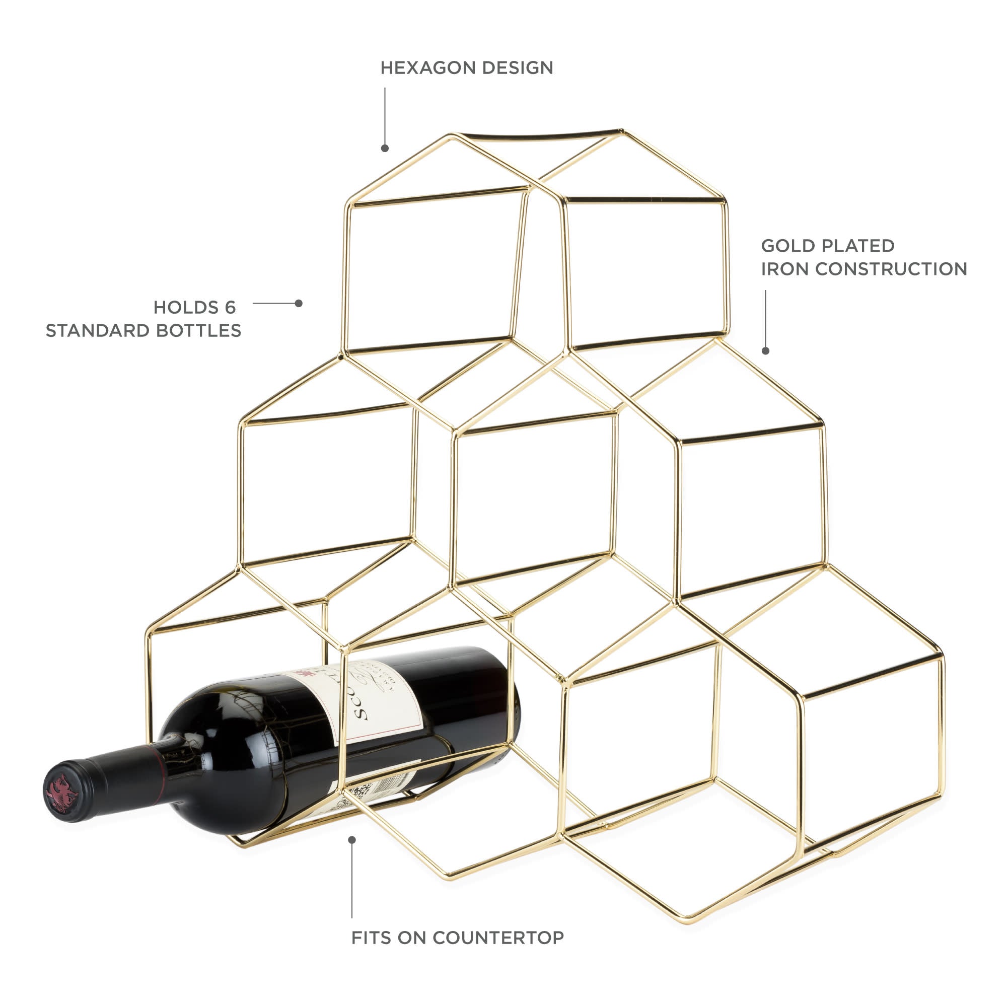 Gold Geo Counter Top Wine Rack by Viski® (5213) Wine Accessories Viski