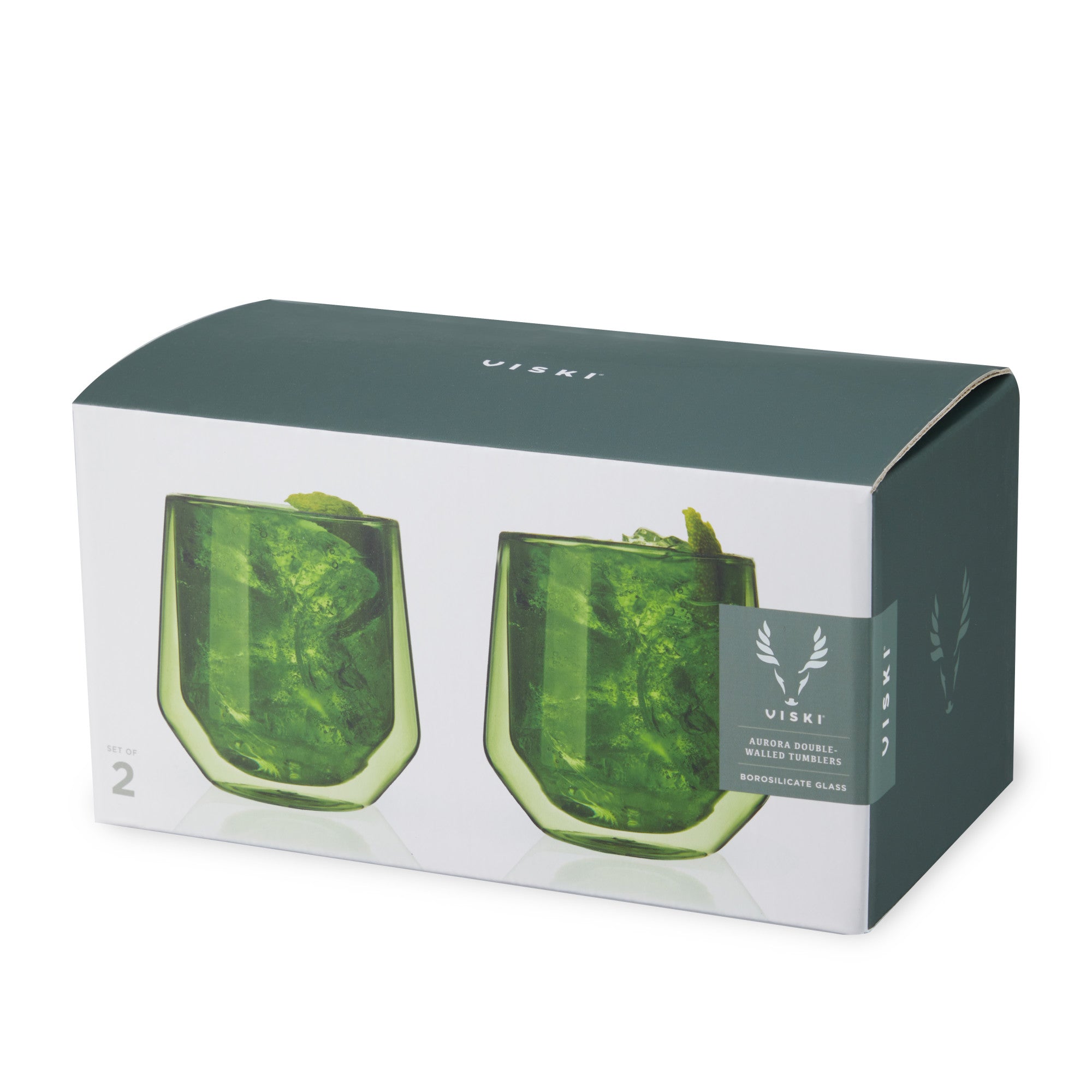 Double Walled Aurora Tumblers in Green set of 2 by Viski (11189)