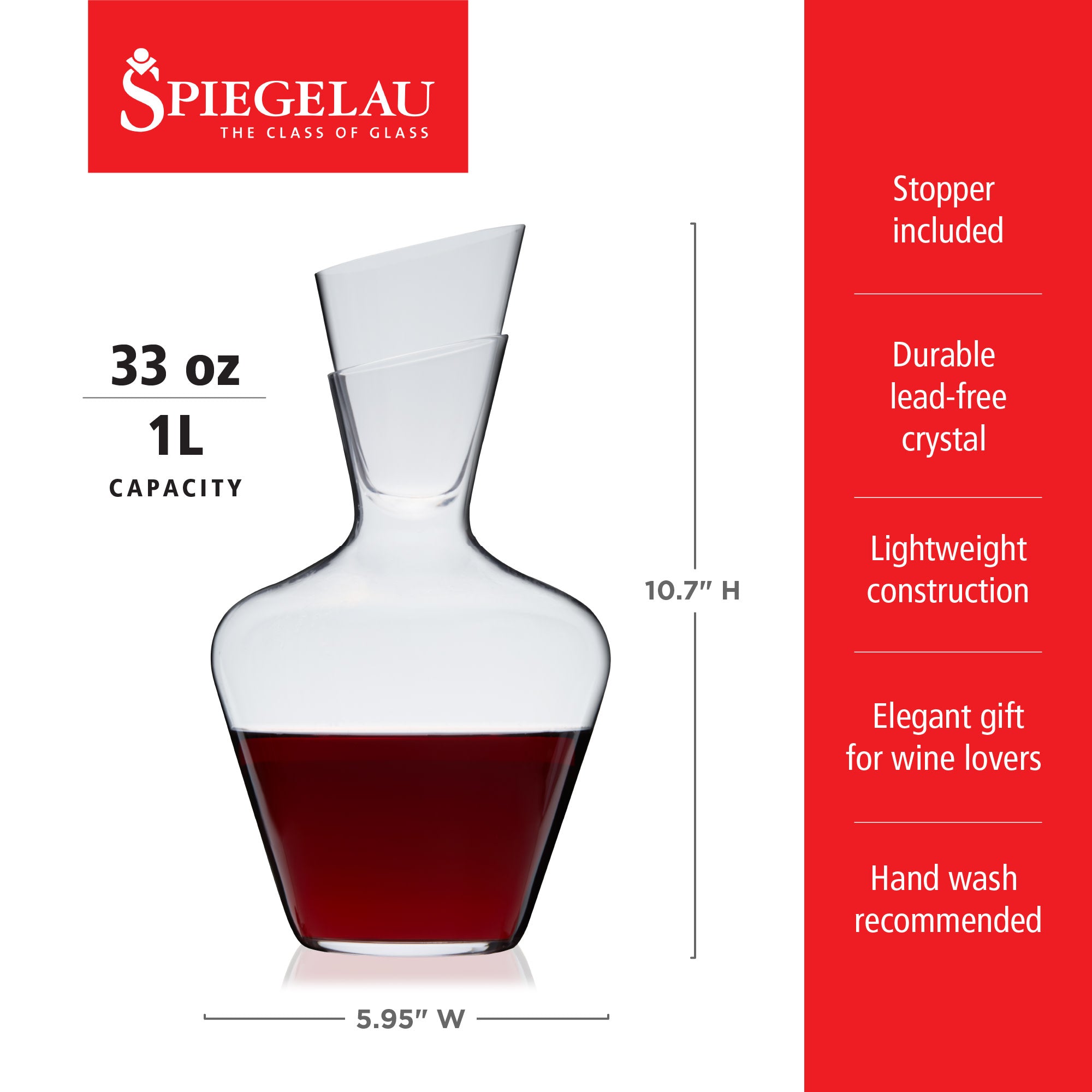 Spiegelau Definition 1L Wine Decanter and Stopper, set of 1 (1350157)