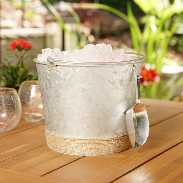 Jute Wrapped Galvanized Ice Bucket by Twine (10880)