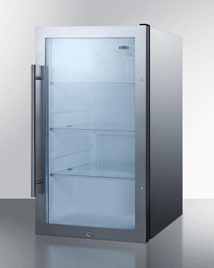 Summit 19" Wide Shallow Depth Glass Door Beverage Center, Stainless Steel/Panel Ready Cabinet, Reversible Door (SPR489OSCSS) Beverage Center Summit Stainless Steel Wrapped Cabinet 